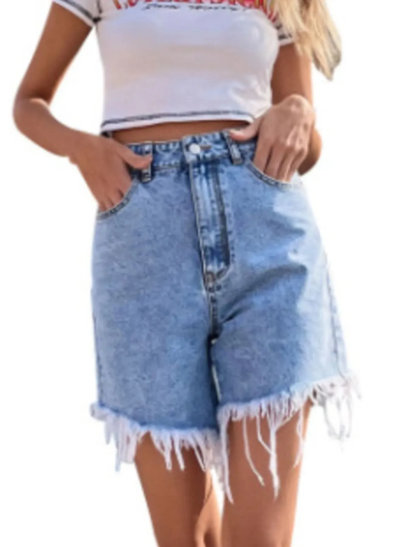 High Waisted Frayed Hem Denim Shorts sold by Charming Charlie product image thumbnail 2