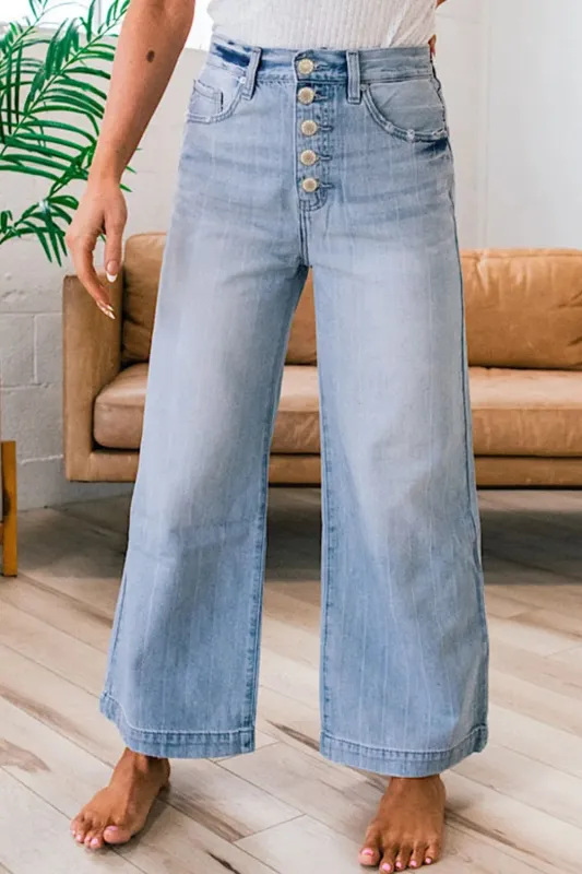Wide Leg Button Fly Jeans sold by Charming Charlie
