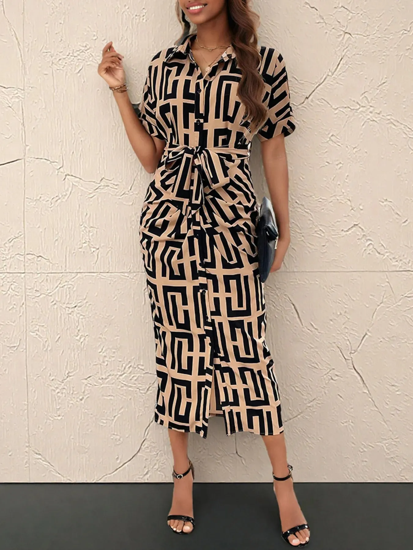 Geometric Print Belted Midi Dress sold by Charming Charlie product image thumbnail 4