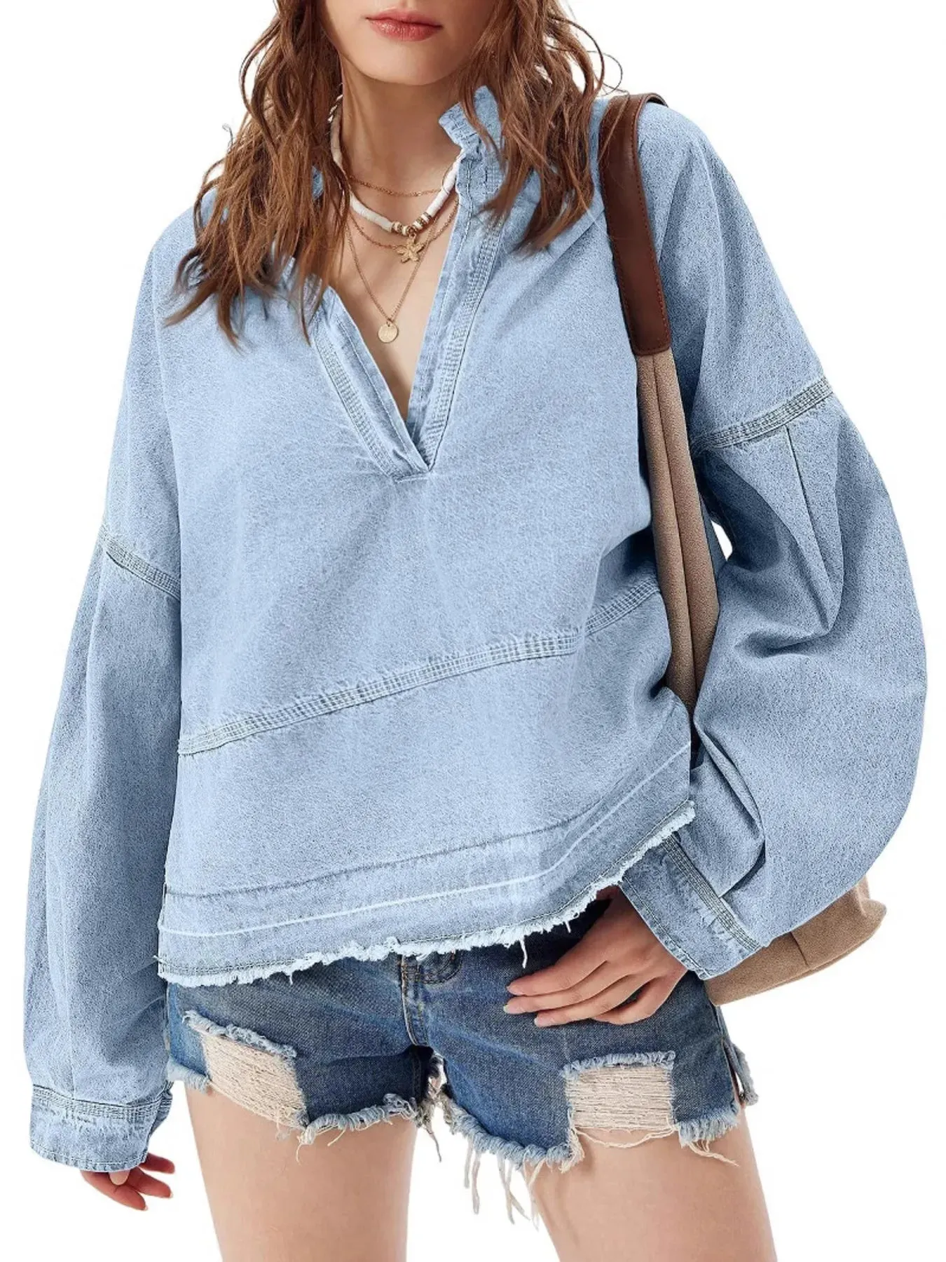 Raw Hem Long Sleeve Denim Top sold by Charming Charlie