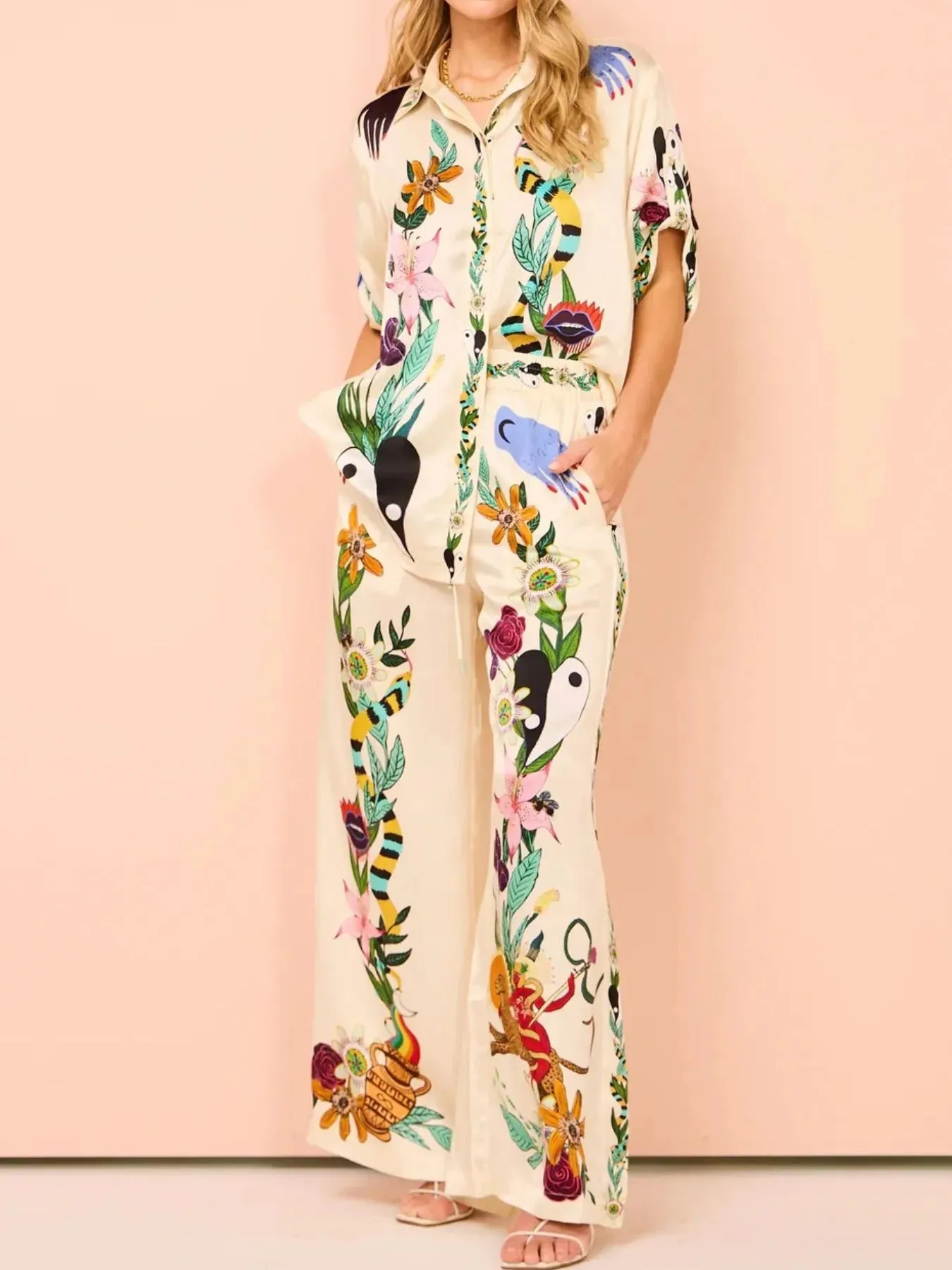 Printed Button Up Shirt and Pants Set sold by Charming Charlie product image thumbnail 2