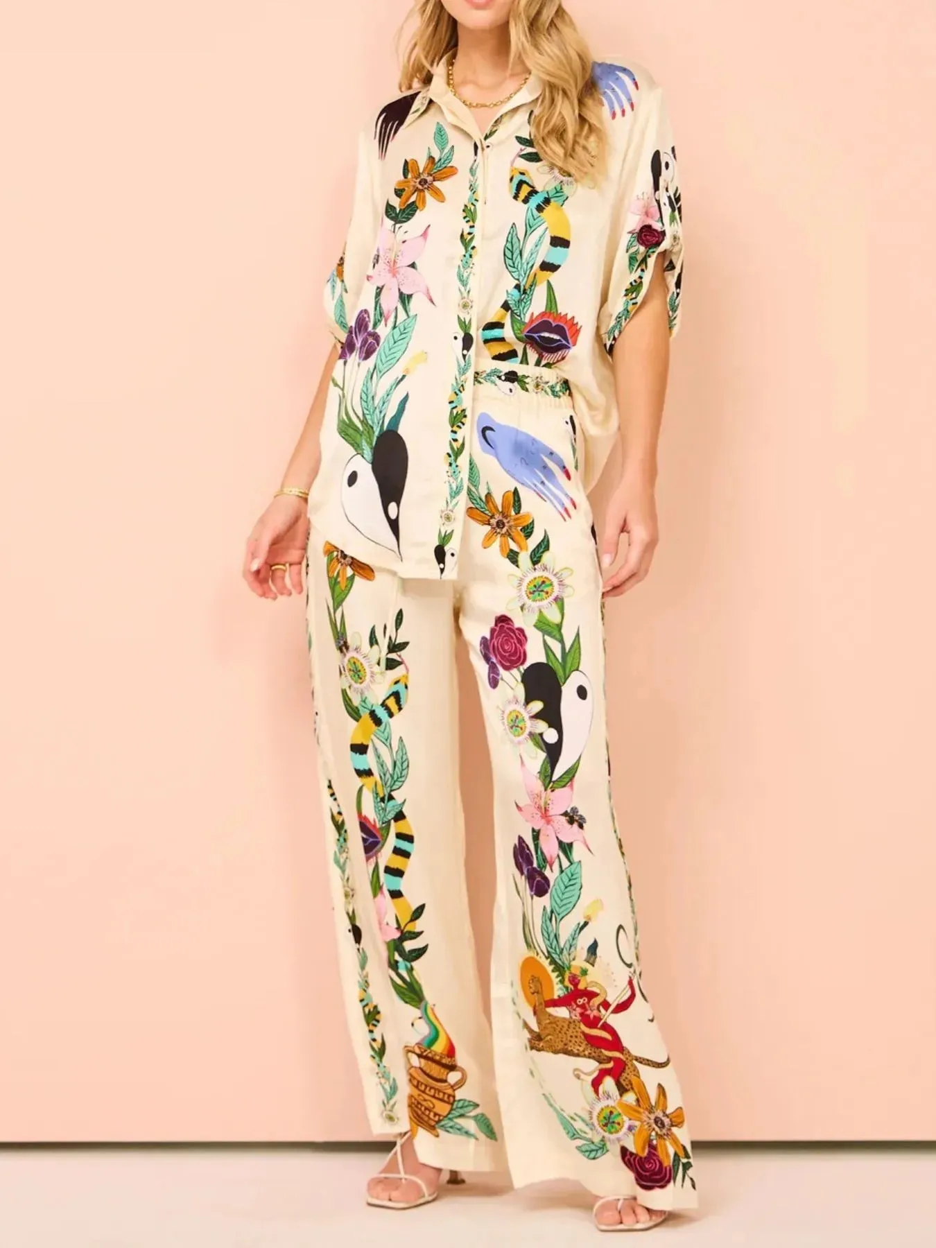 Printed Button Up Shirt and Pants Set sold by Charming Charlie product image thumbnail 4