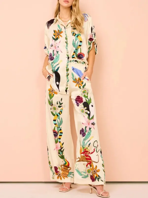 Printed Button Up Shirt and Pants Set sold by Charming Charlie