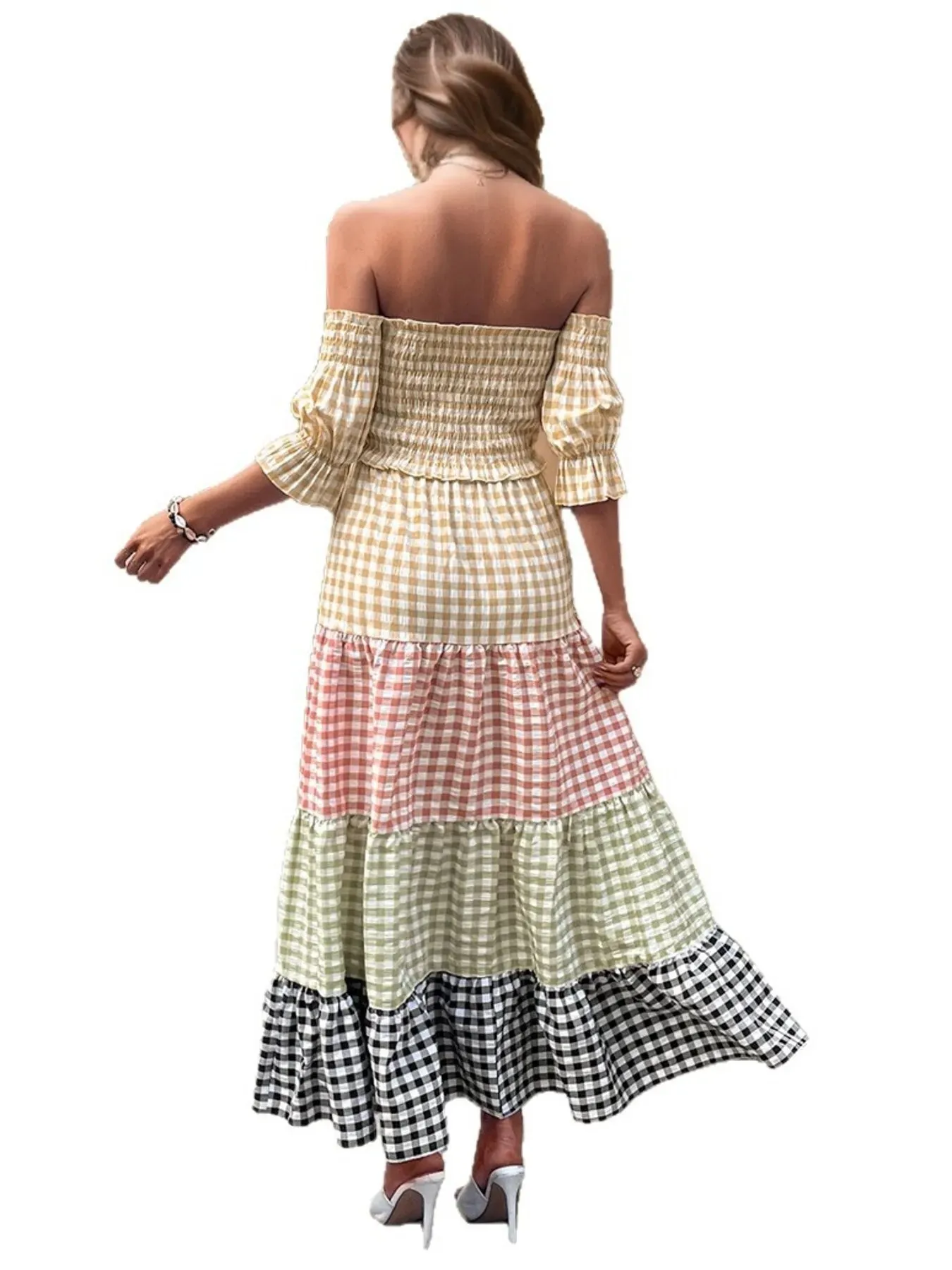 Color Block Plaid Off-Shoulder Maxi Dress sold by Charming Charlie product image thumbnail 5