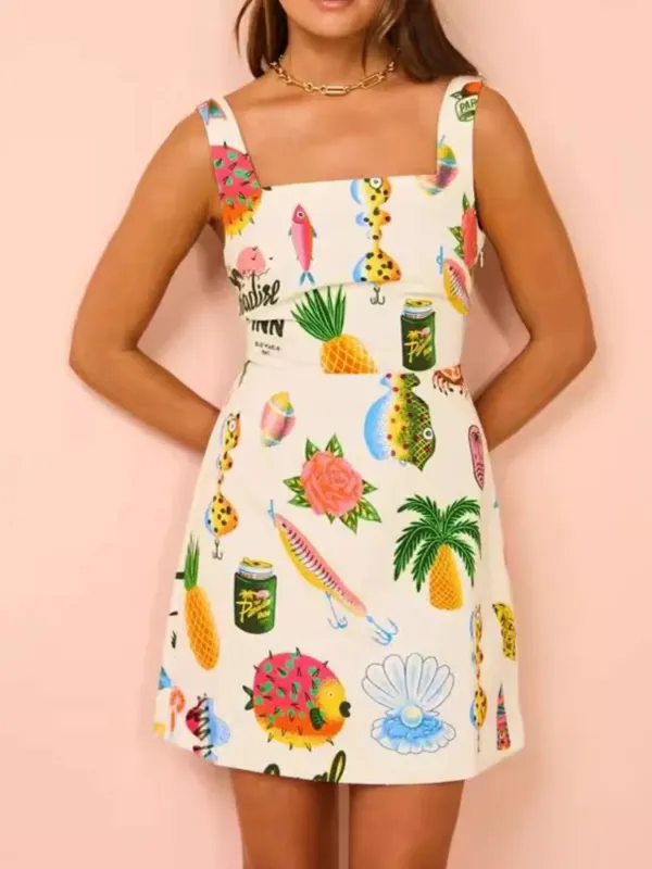 Printed Square Neck Summer Mini Dress sold by Charming Charlie