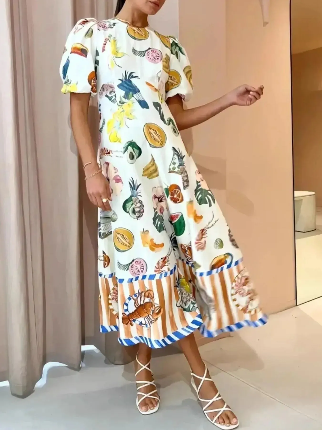Printed Round Neck Puff Sleeve Dress sold by Charming Charlie product image thumbnail 2