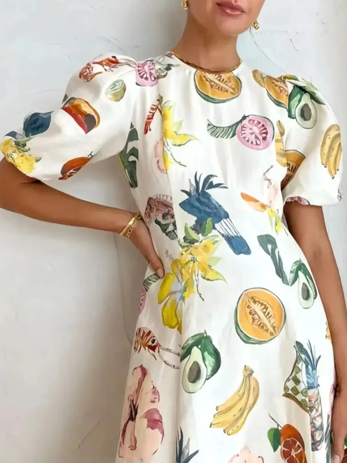 Printed Round Neck Puff Sleeve Dress sold by Charming Charlie product image thumbnail 5
