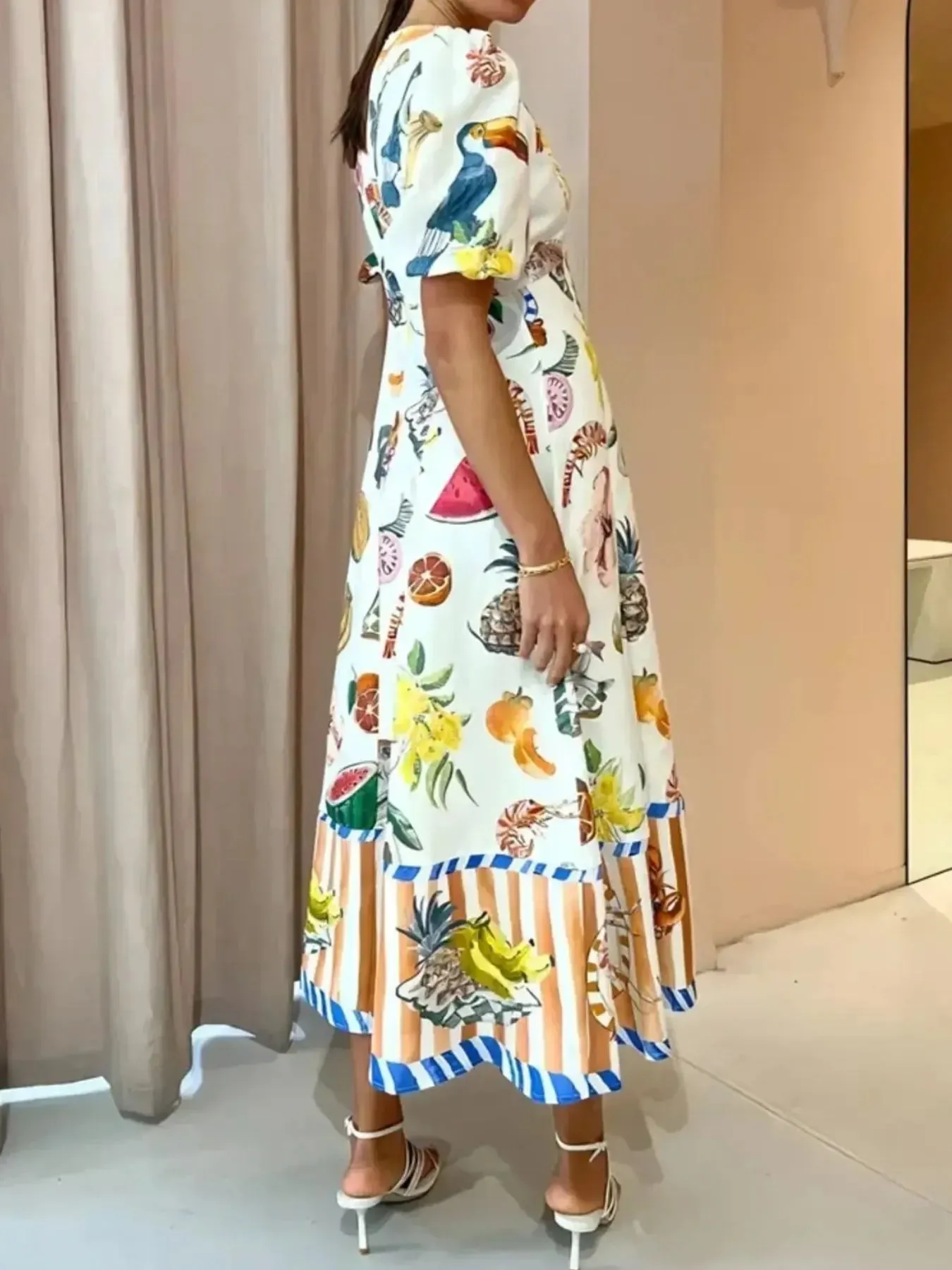 Printed Round Neck Puff Sleeve Dress sold by Charming Charlie product image thumbnail 4