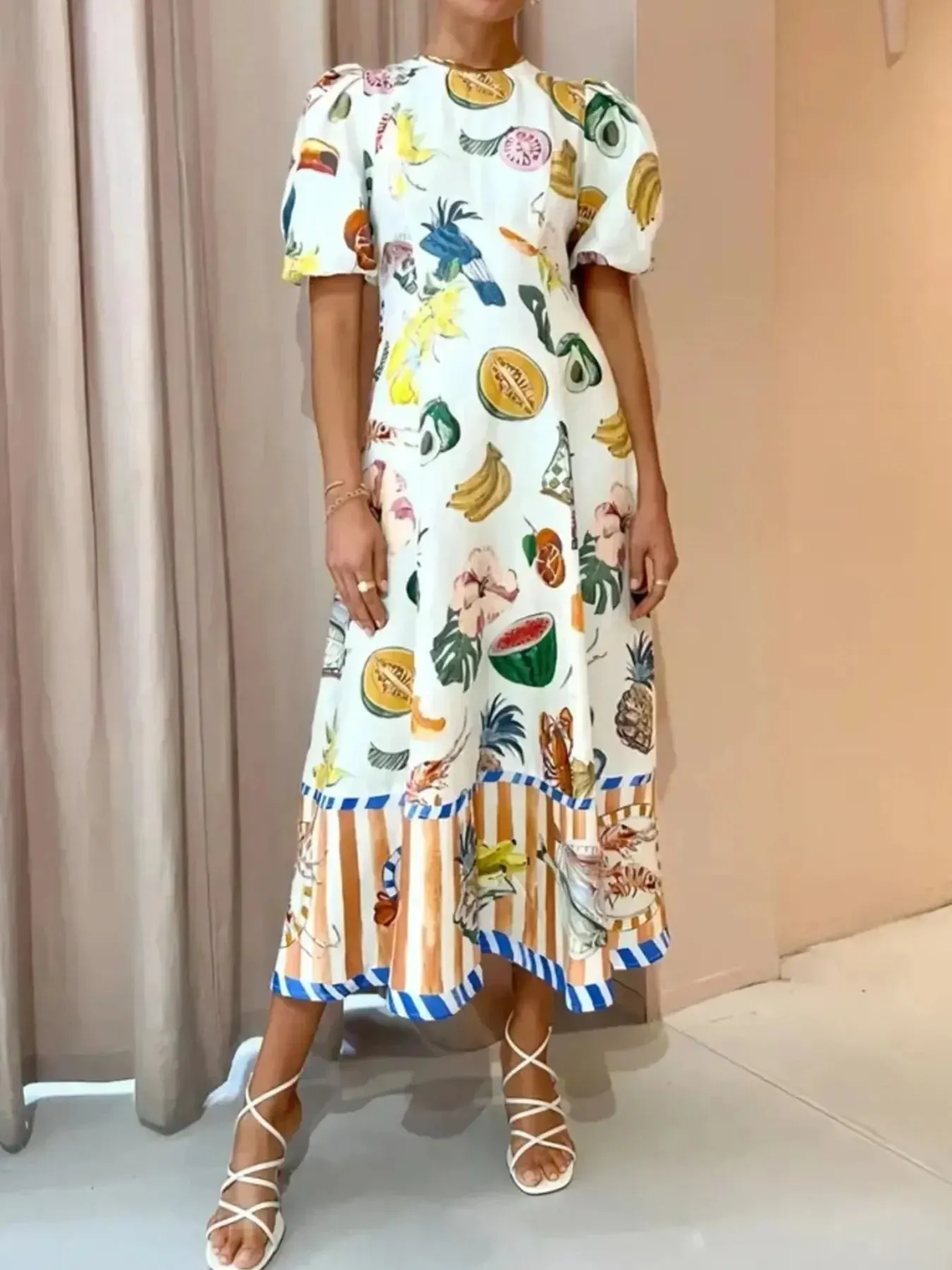 Printed Round Neck Puff Sleeve Dress sold by Charming Charlie product image thumbnail 3