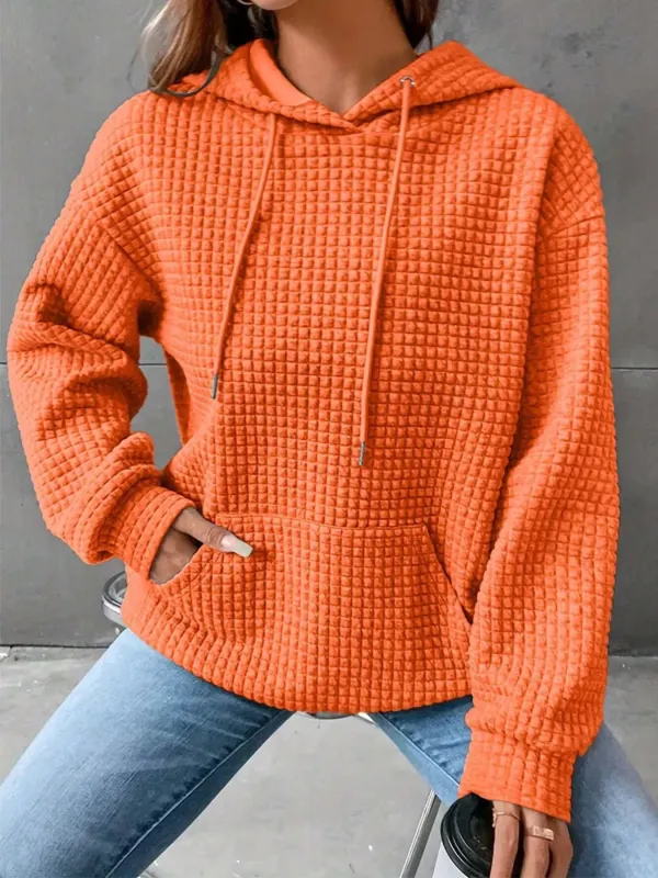 Waffle Knit Drawstring Long Sleeve Hoodie sold by Charming Charlie
