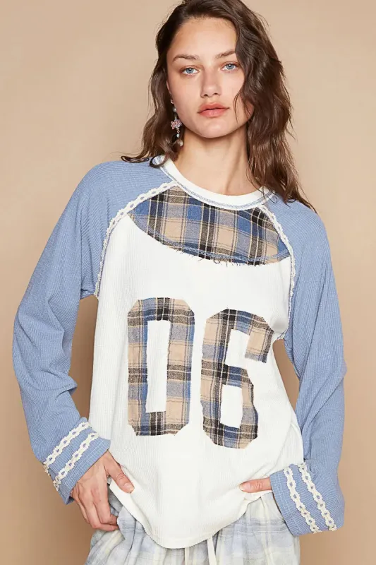 POL Plaid Number 06 Raglan Sleeve T-Shirt sold by Charming Charlie