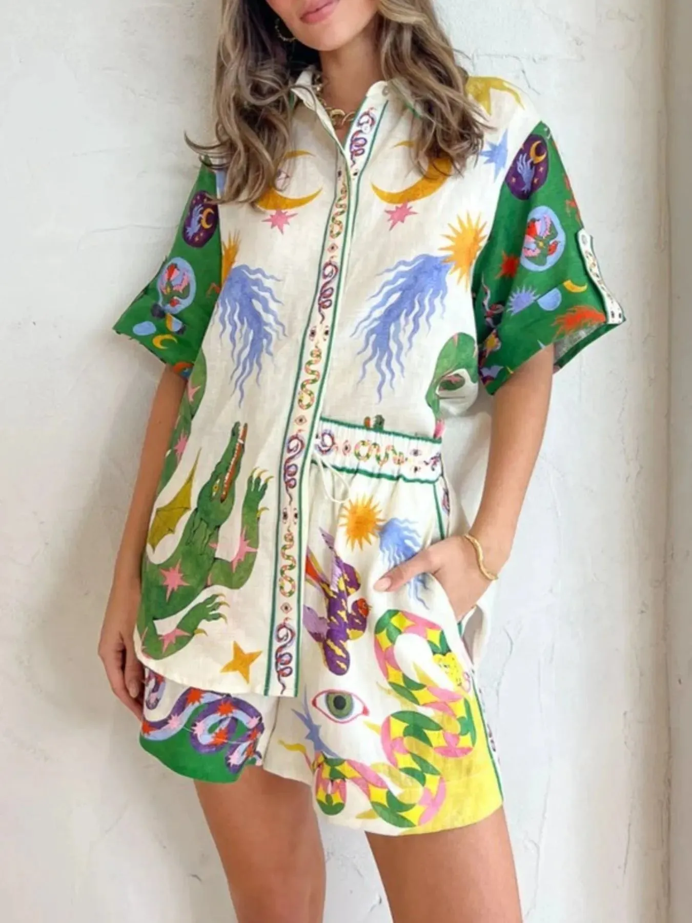 Printed Button Up Shirt and Shorts Set sold by Charming Charlie product image thumbnail 2