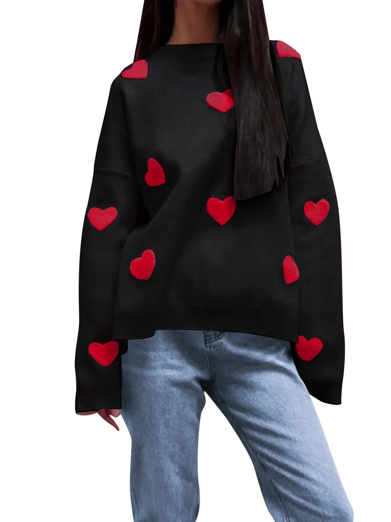 Heart Round Neck Long Sleeve Sweater sold by Charming Charlie