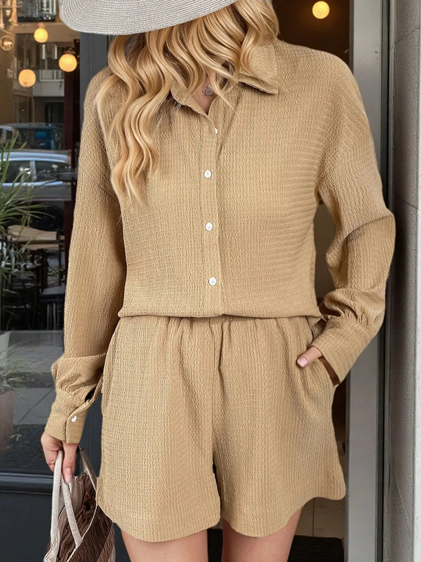 Button Up Long Sleeve Shirt and Shorts Set sold by Charming Charlie product image thumbnail 5