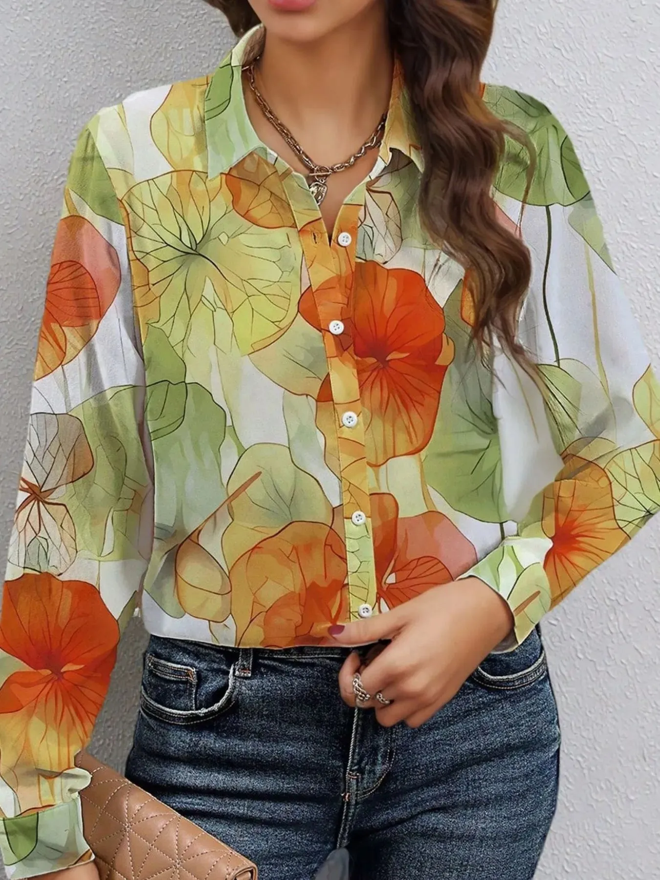 Printed Button Up Long Sleeve Shirt sold by Charming Charlie product image thumbnail 2