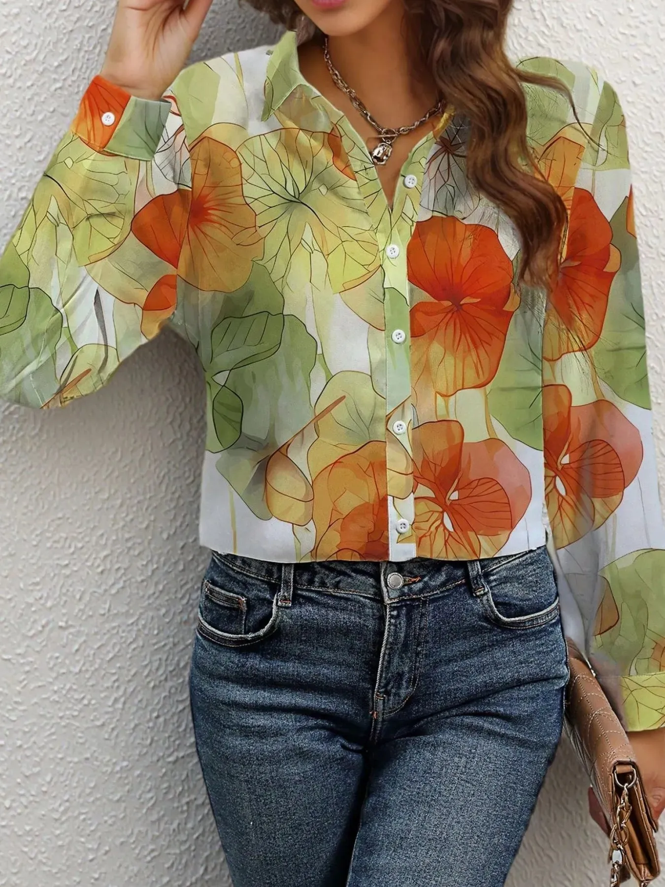 Printed Button Up Long Sleeve Shirt sold by Charming Charlie product image thumbnail 4
