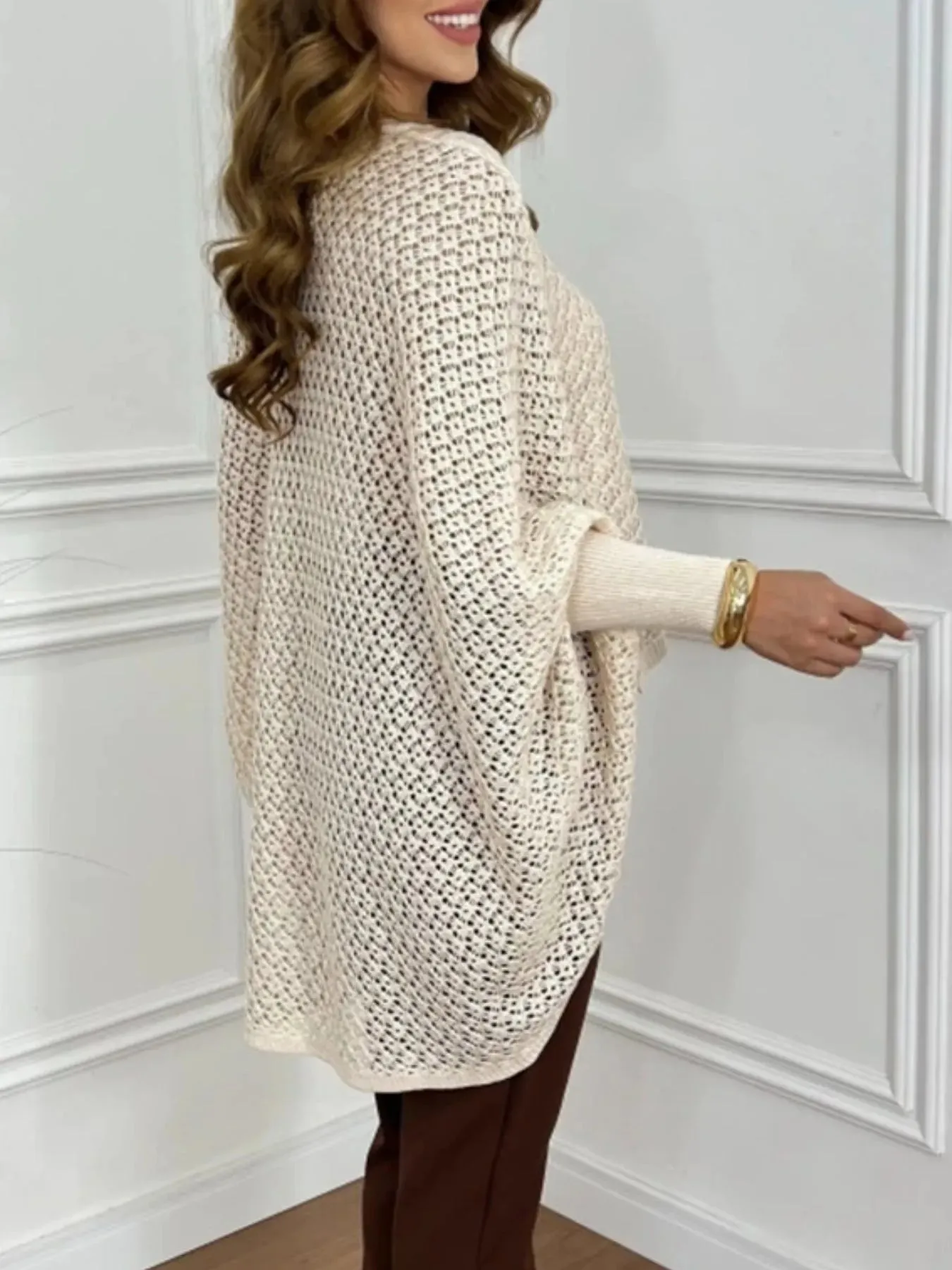 Crochet V-Neck Batwing Sleeves Oversized Sweater sold by Charming Charlie product image thumbnail 2