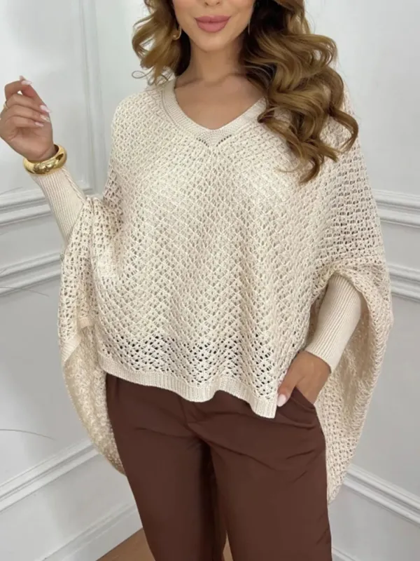Crochet V-Neck Batwing Sleeves Oversized Sweater sold by Charming Charlie