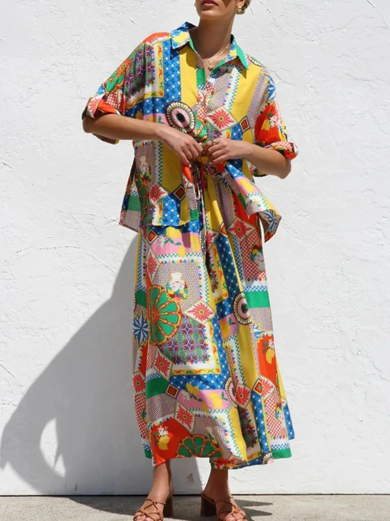 Printed Button Up Shirt and Pants Set sold by Charming Charlie product image thumbnail 2