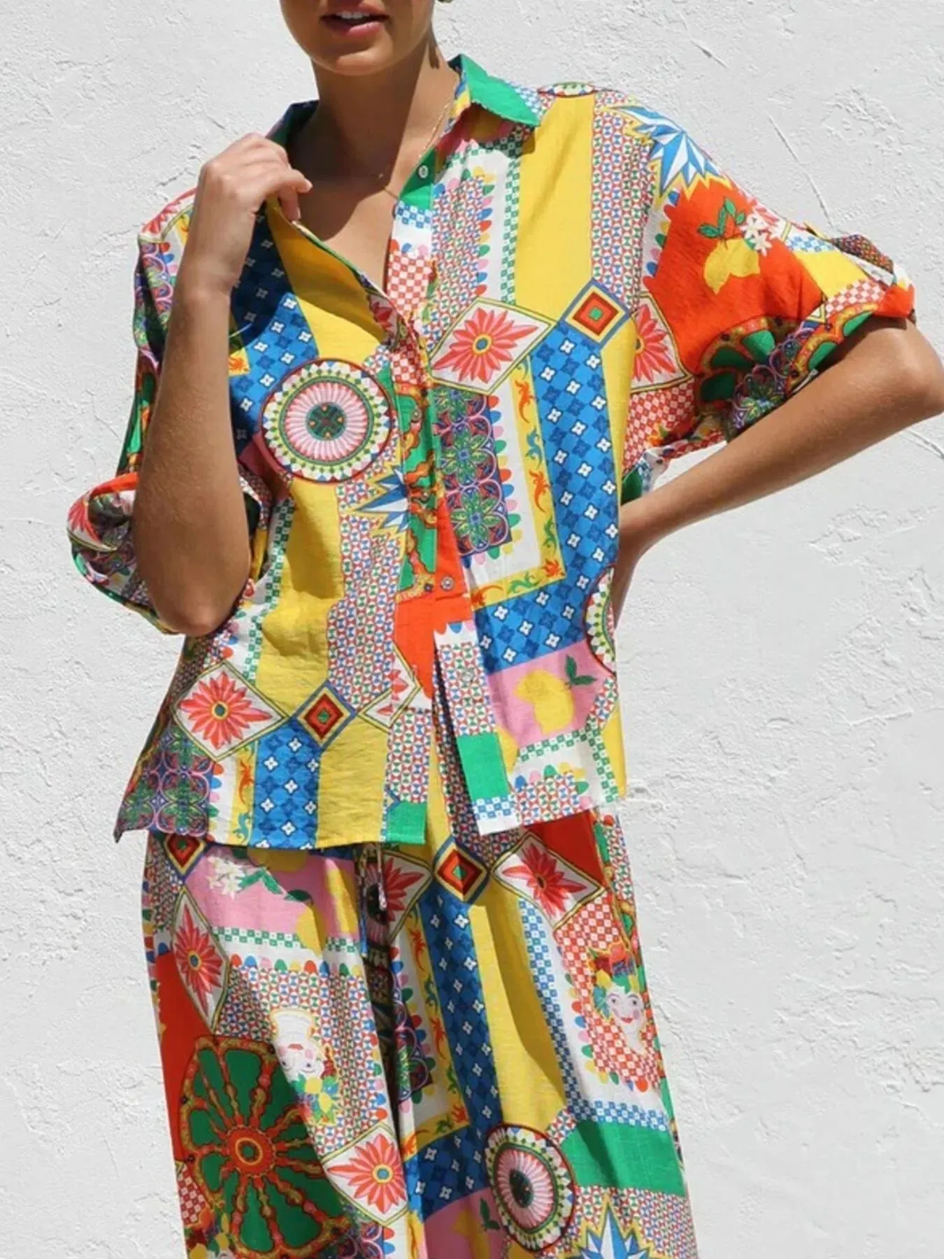 Printed Button Up Shirt and Pants Set sold by Charming Charlie product image thumbnail 4