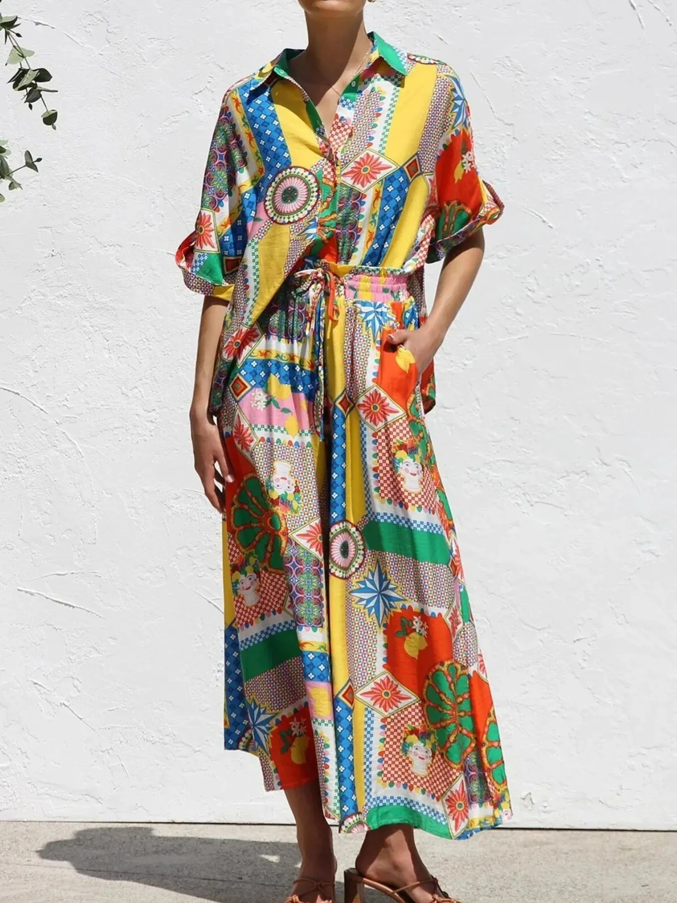 Printed Button Up Shirt and Pants Set sold by Charming Charlie