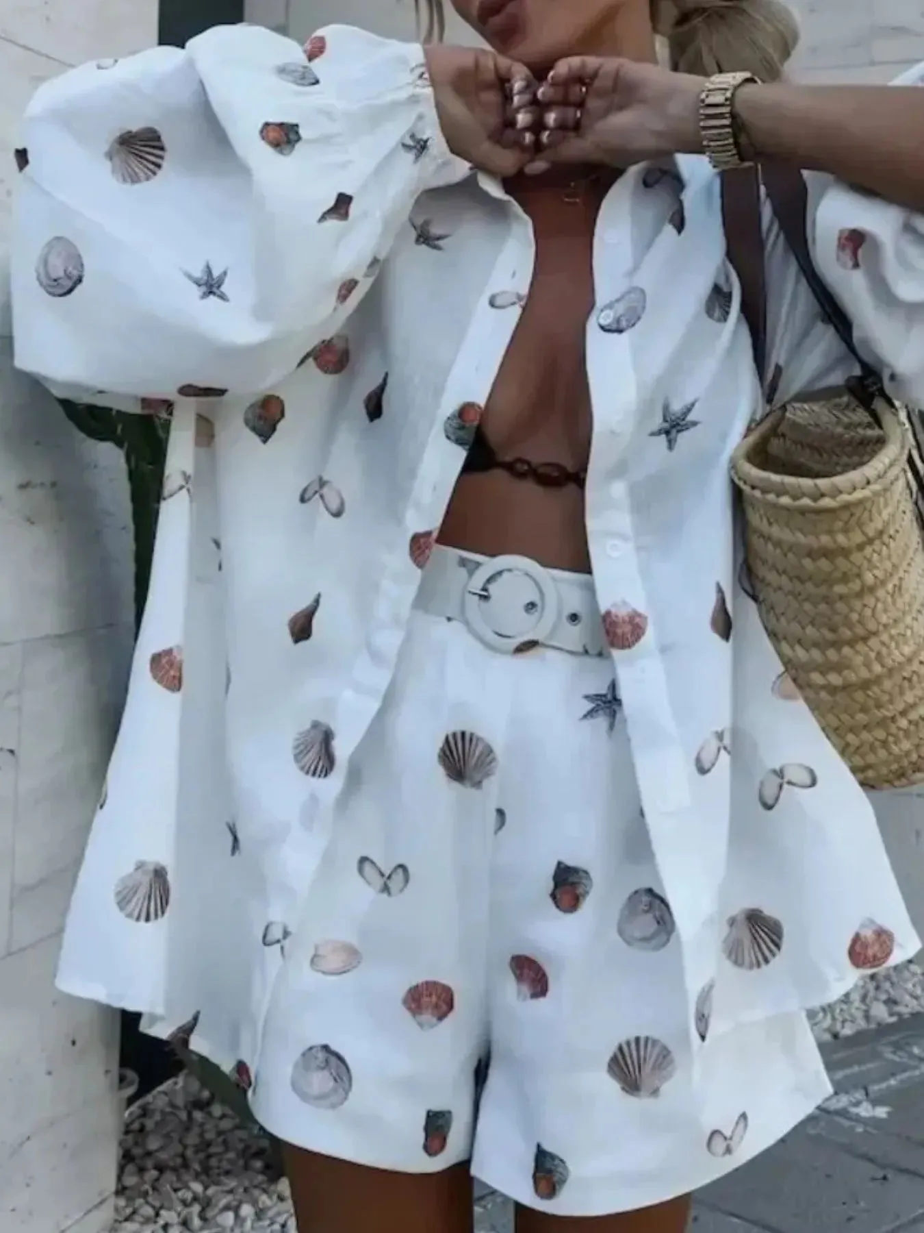 Printed Button Up Shirt and Shorts Set sold by Charming Charlie product image thumbnail 4