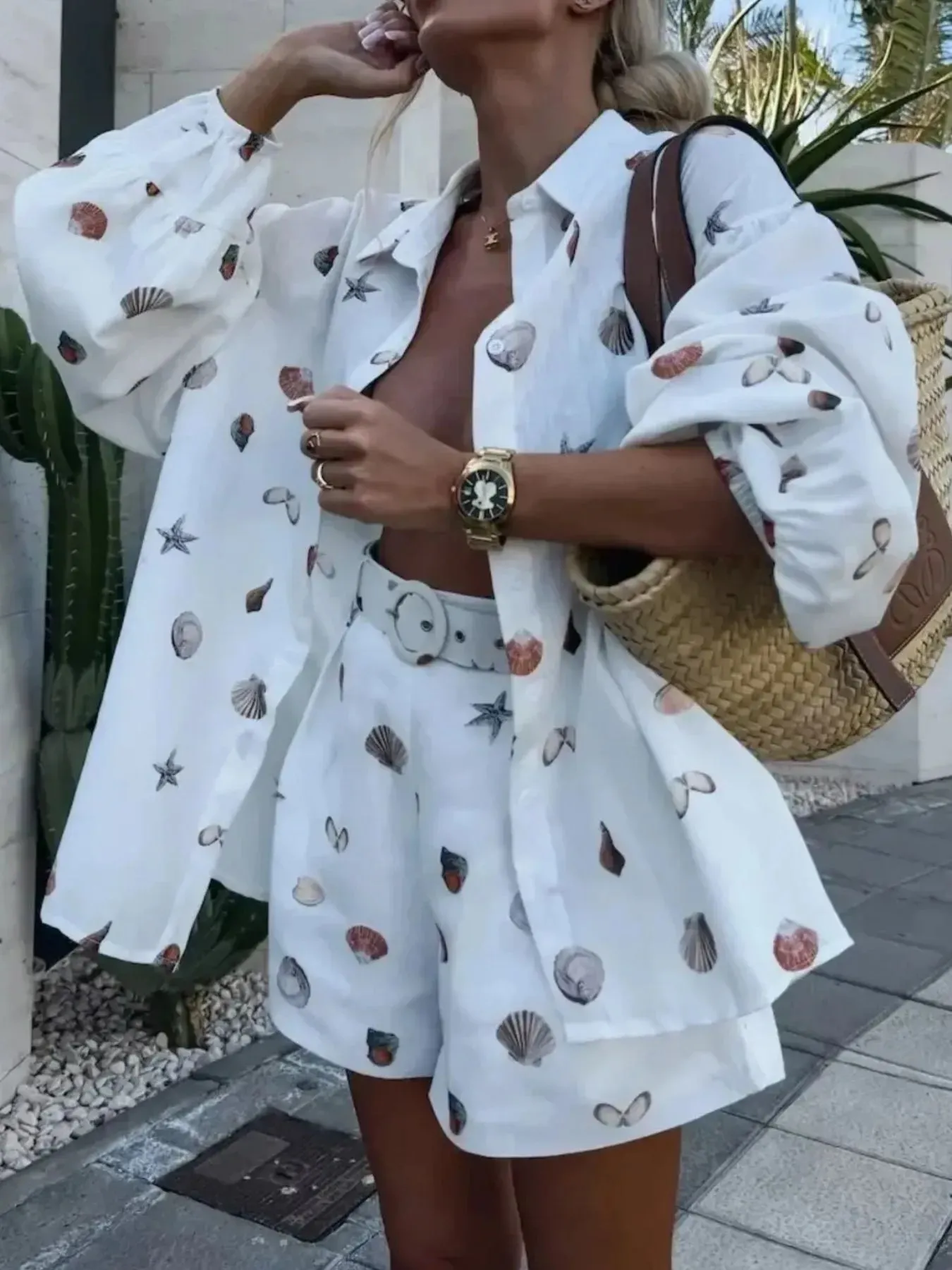 Printed Button Up Shirt and Shorts Set sold by Charming Charlie product image thumbnail 5