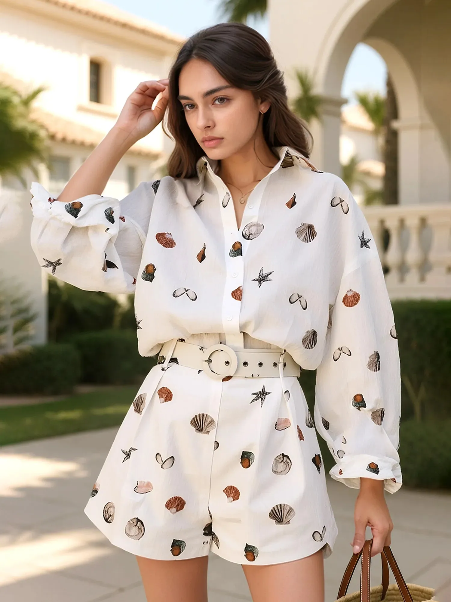 Printed Button Up Shirt and Shorts Set sold by Charming Charlie