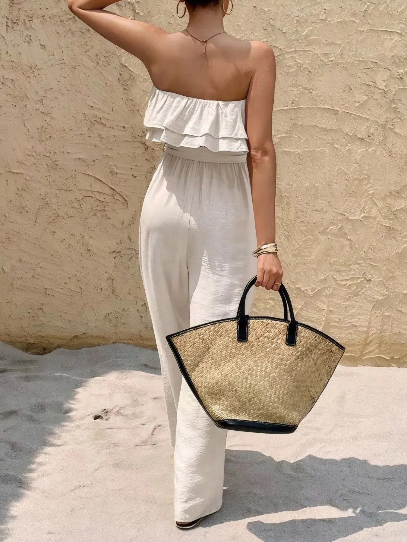 Off-Shoulder Ruffled Wide Leg Jumpsuit sold by Charming Charlie product image thumbnail 2