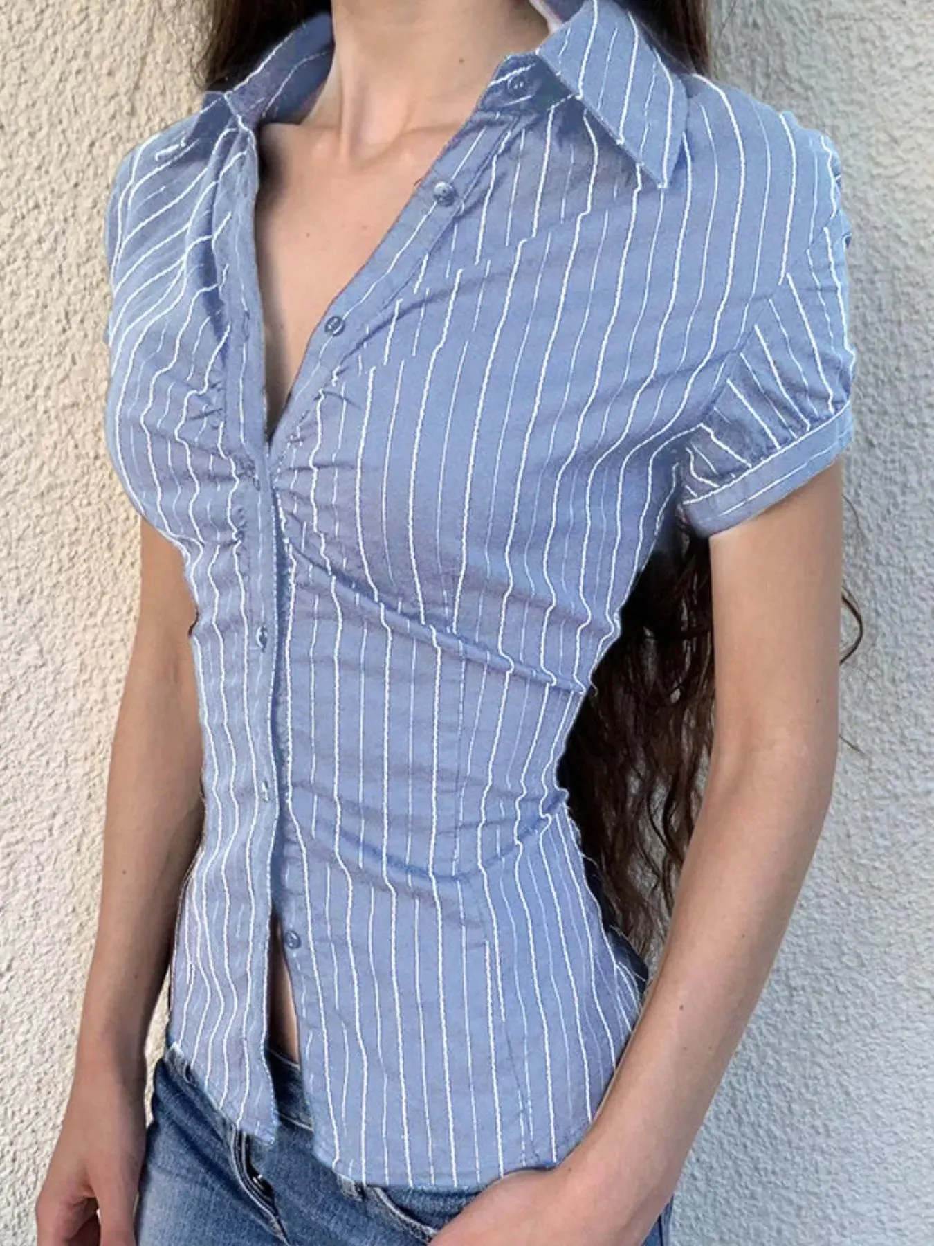 Striped Button-Down Collared Neck Shirt sold by Charming Charlie product image thumbnail 4