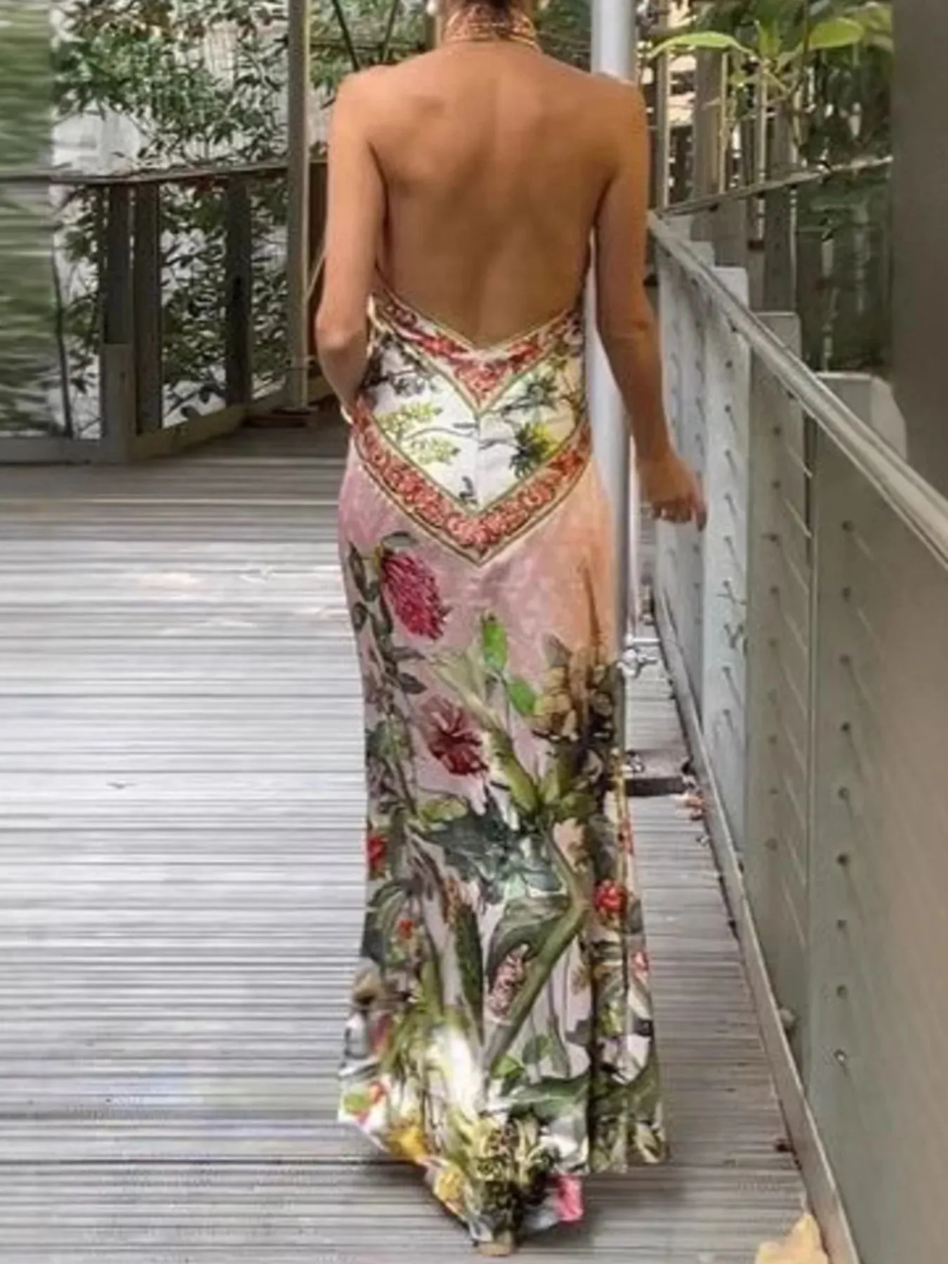 Printed Halter Neck Backless Maxi Dress sold by Charming Charlie product image thumbnail 5