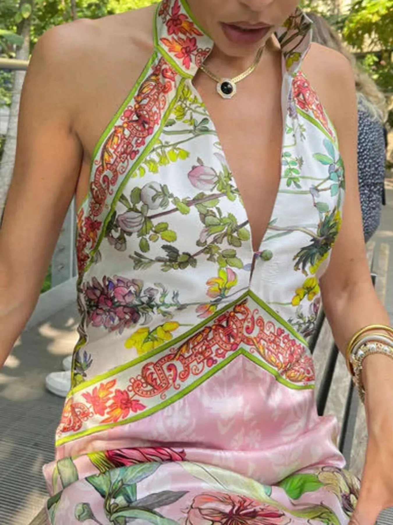 Printed Halter Neck Backless Maxi Dress sold by Charming Charlie product image thumbnail 4