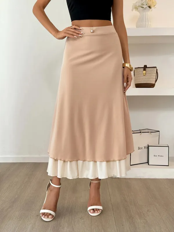 Layered Midi Skirt with Contrast Hem Detail sold by Charming Charlie