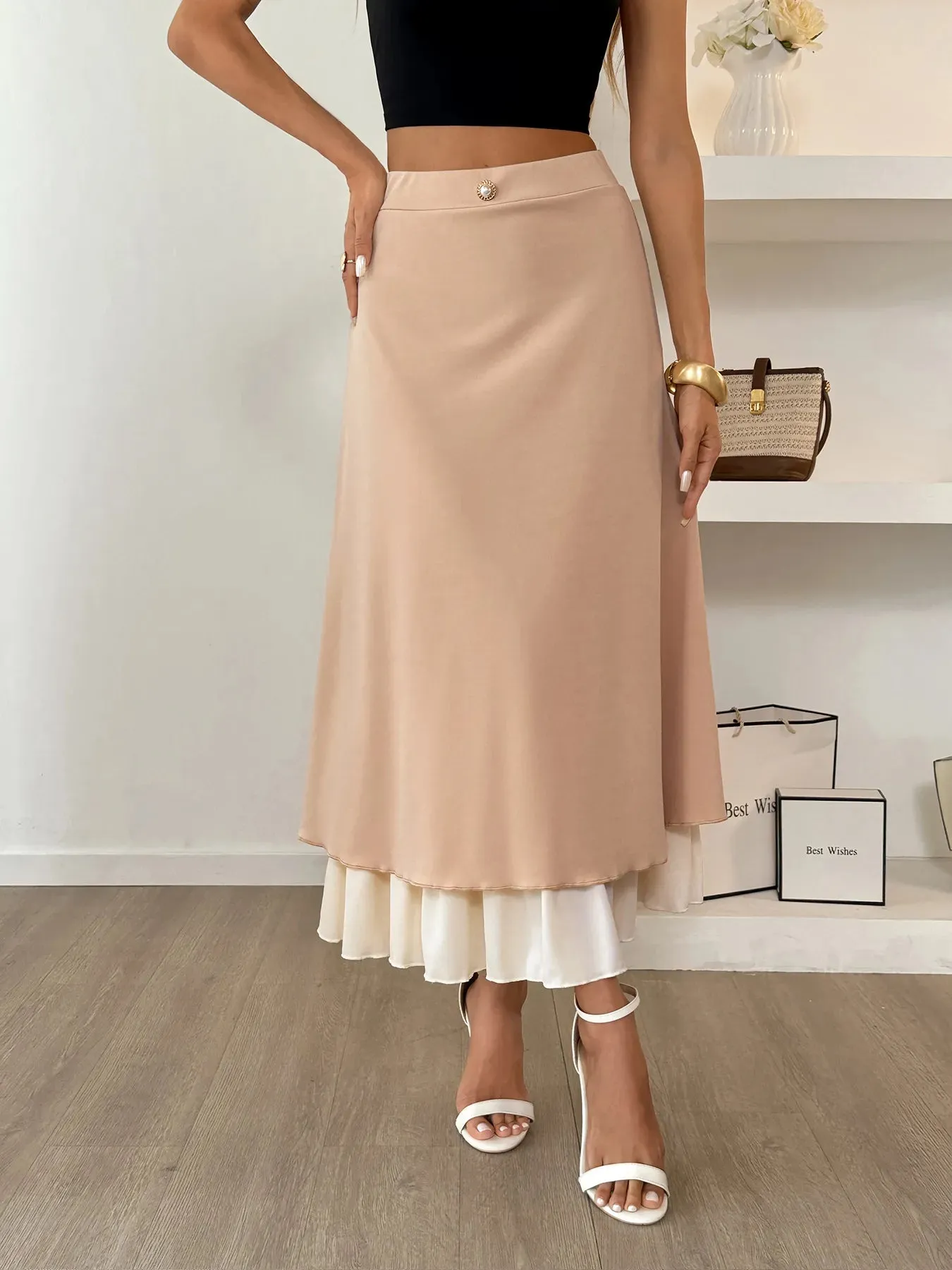 Layered Midi Skirt with Contrast Hem Detail sold by Charming Charlie product image thumbnail 2