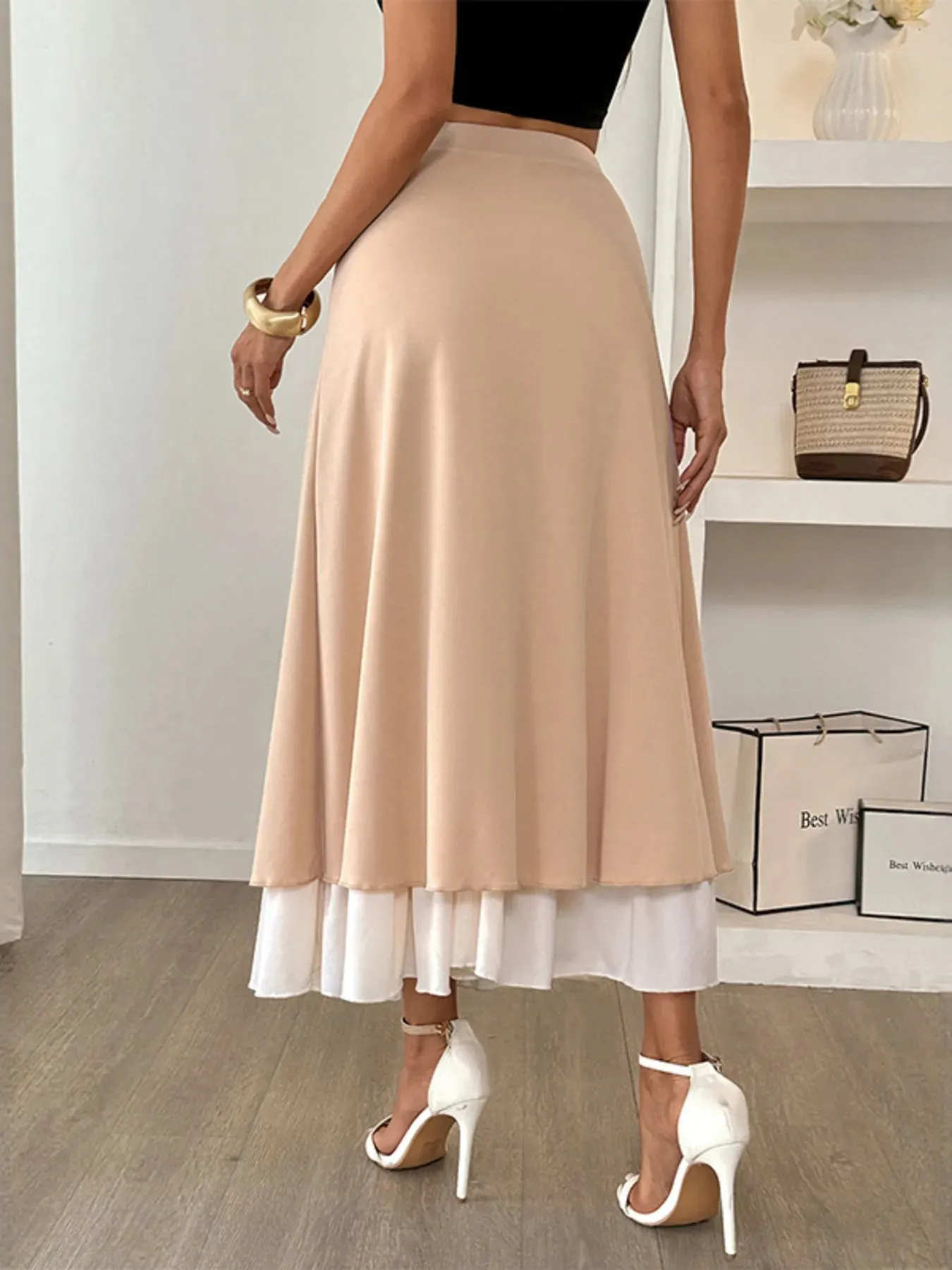 Layered Midi Skirt with Contrast Hem Detail sold by Charming Charlie product image thumbnail 5