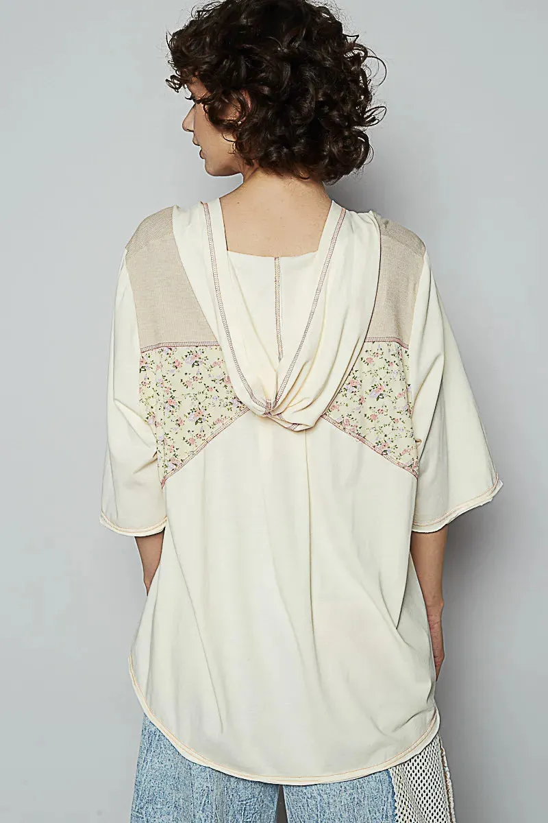 POL Lace-Up Hooded T-Shirt with Paisley Panel Detail sold by Charming Charlie product image thumbnail 3