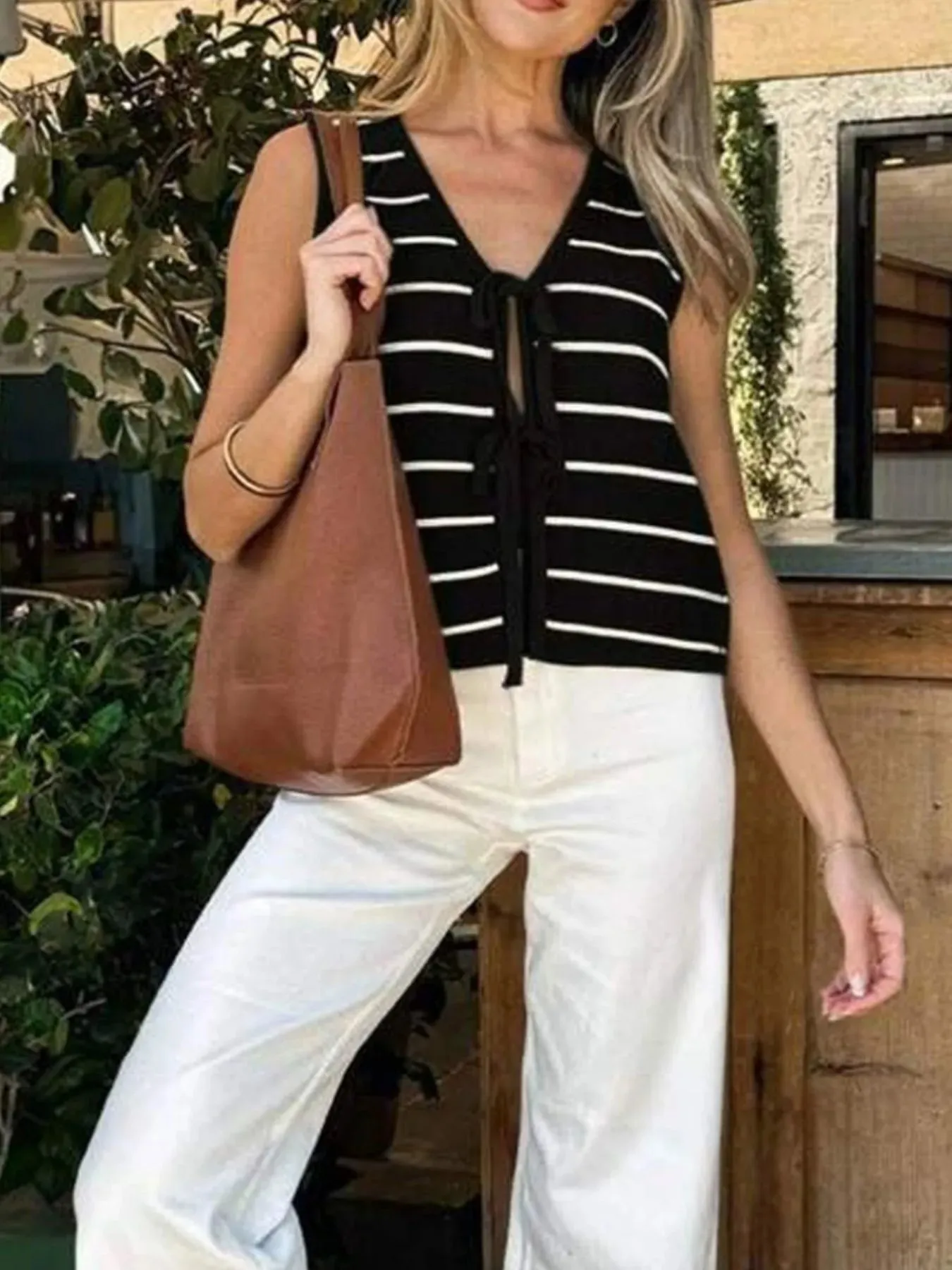 Tie Front Striped Sweater Vest sold by Charming Charlie product image thumbnail 4