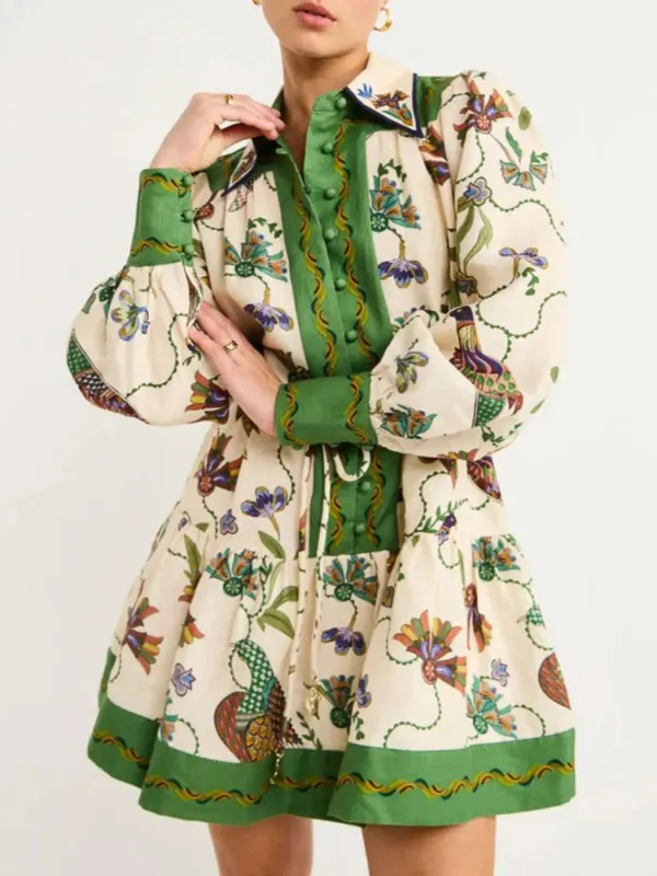 Printed Lantern Sleeve Shirt Dress sold by Charming Charlie