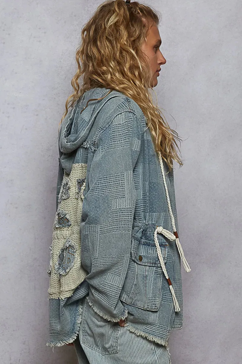 POL Raw Hem Drawstring Zip Up Hooded Denim Jacket sold by Charming Charlie product image thumbnail 4