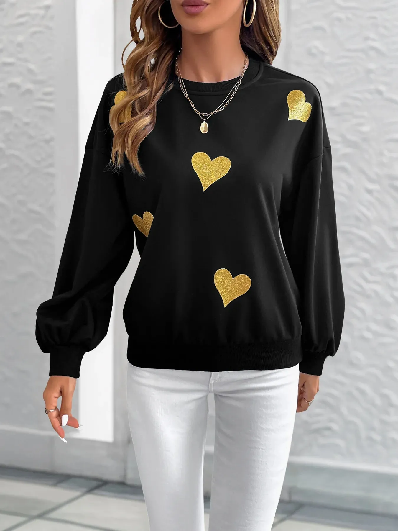 Heart Print Long Sleeve Sweatshirt sold by Charming Charlie product image thumbnail 3