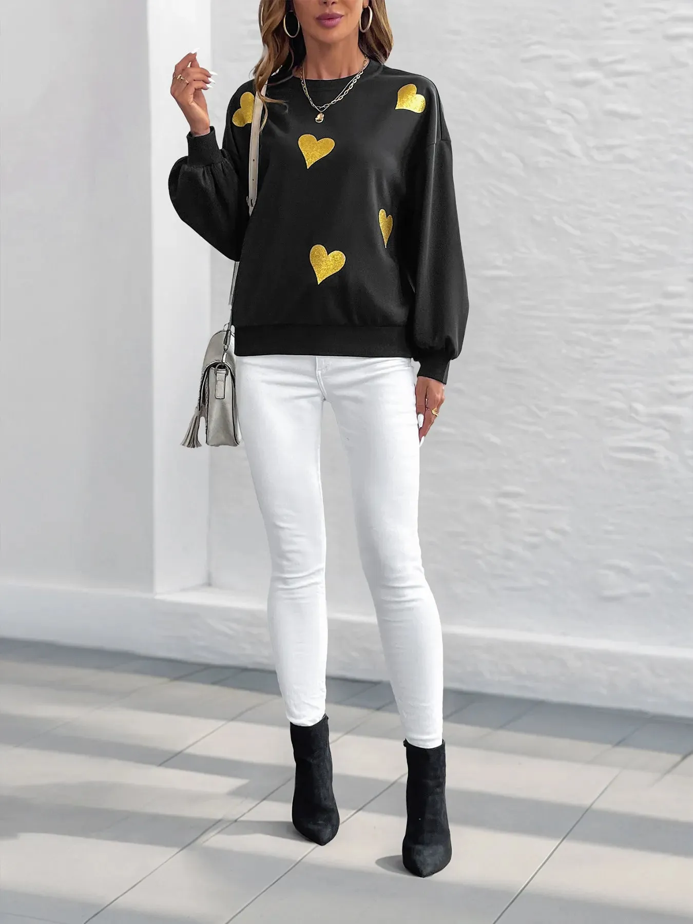 Heart Print Long Sleeve Sweatshirt sold by Charming Charlie product image thumbnail 5