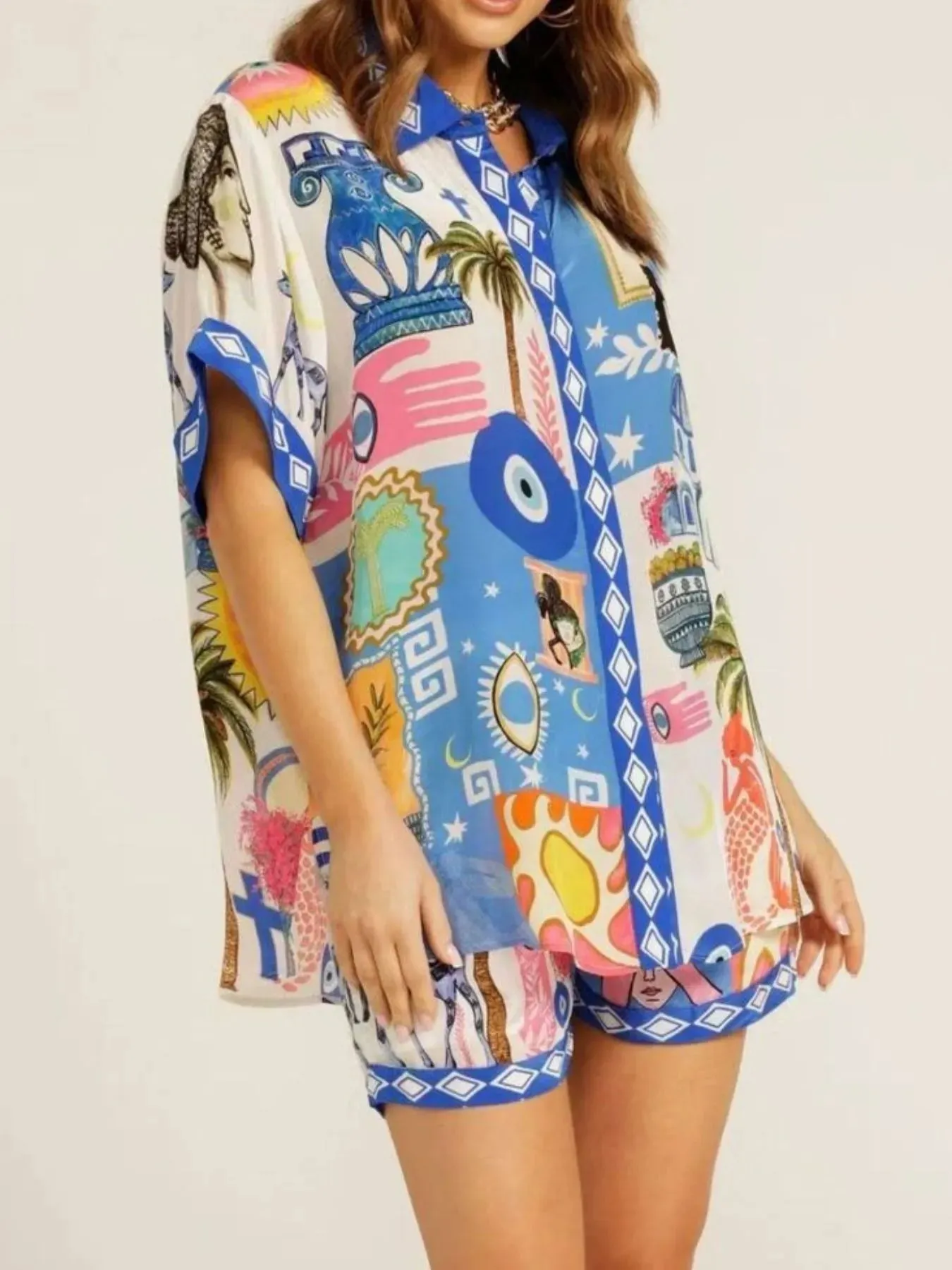 Printed Button Up Shirt and Shorts Set sold by Charming Charlie product image thumbnail 3