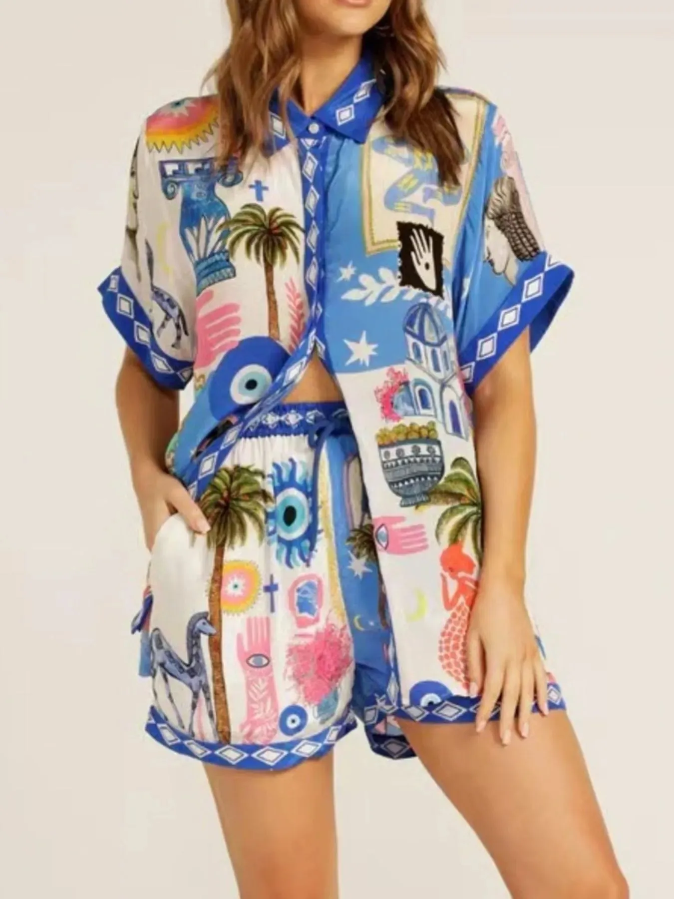 Printed Button Up Shirt and Shorts Set sold by Charming Charlie product image thumbnail 2