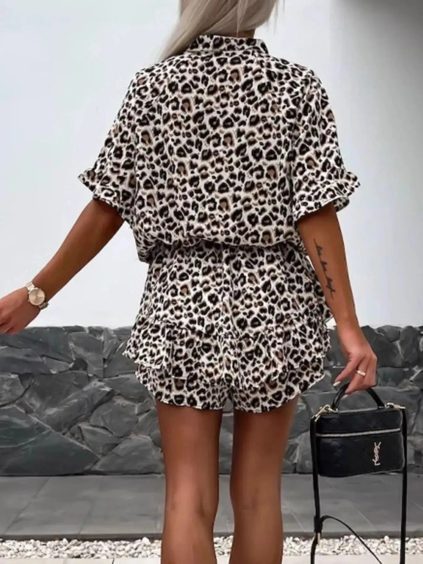 Leopard Print Button-Up Shirt Dress with Ruffle Hem sold by Charming Charlie product image thumbnail 2