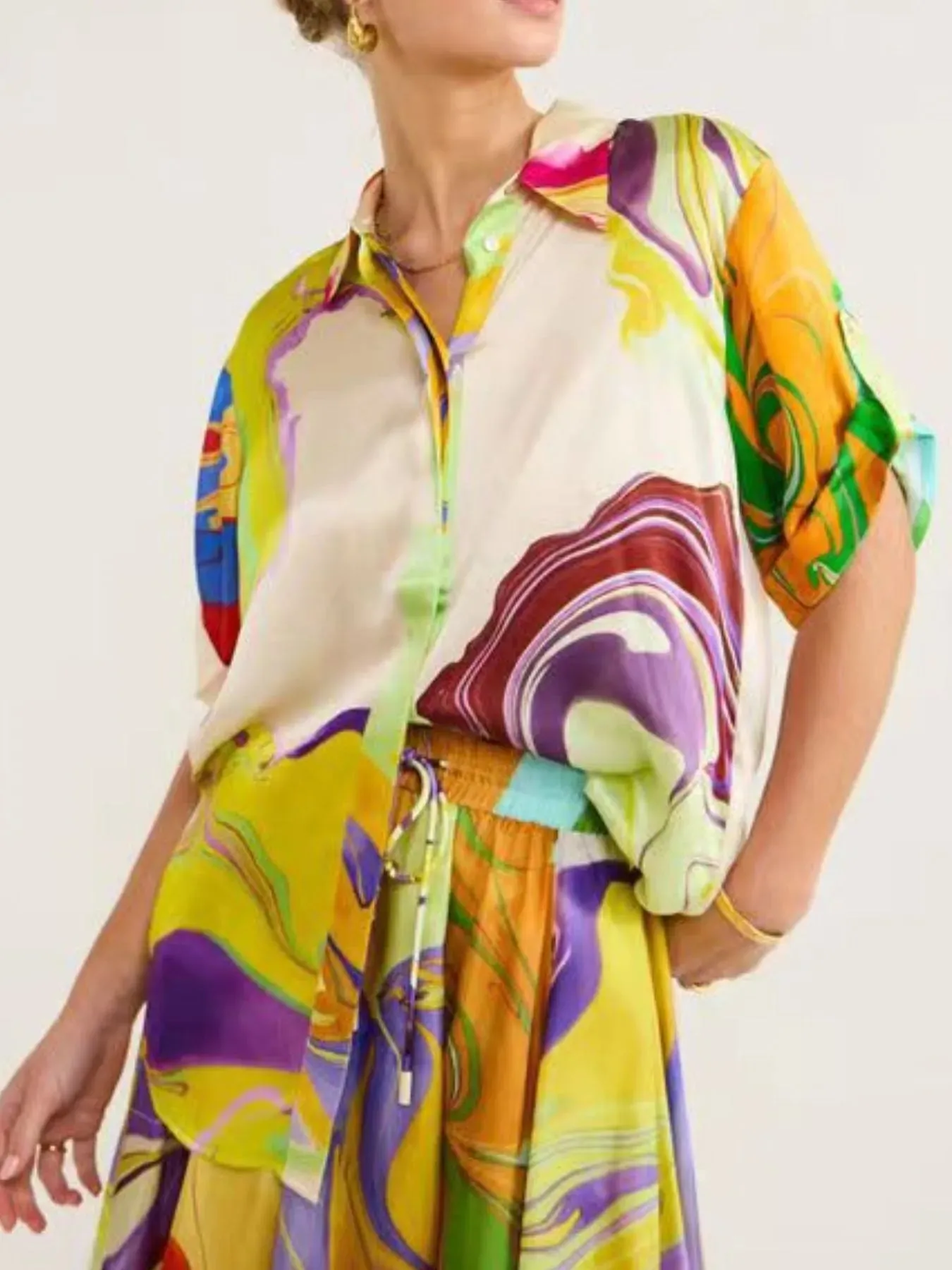 Printed Button Up Shirt and Skirt Set sold by Charming Charlie product image thumbnail 3