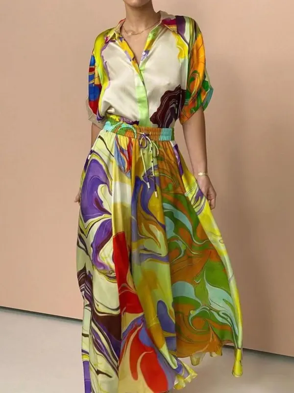 Printed Button Up Shirt and Skirt Set sold by Charming Charlie