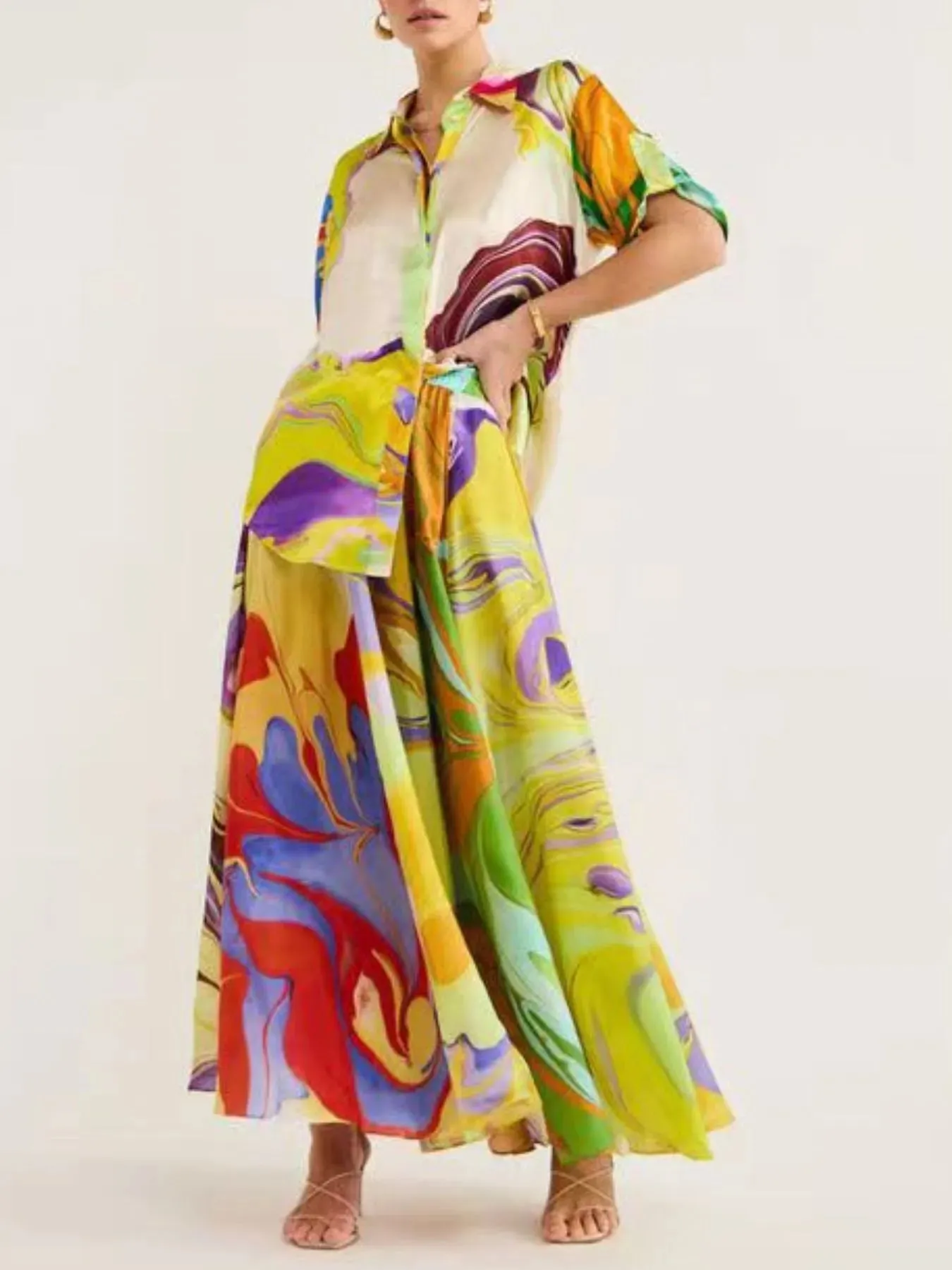 Printed Button Up Shirt and Skirt Set sold by Charming Charlie product image thumbnail 2