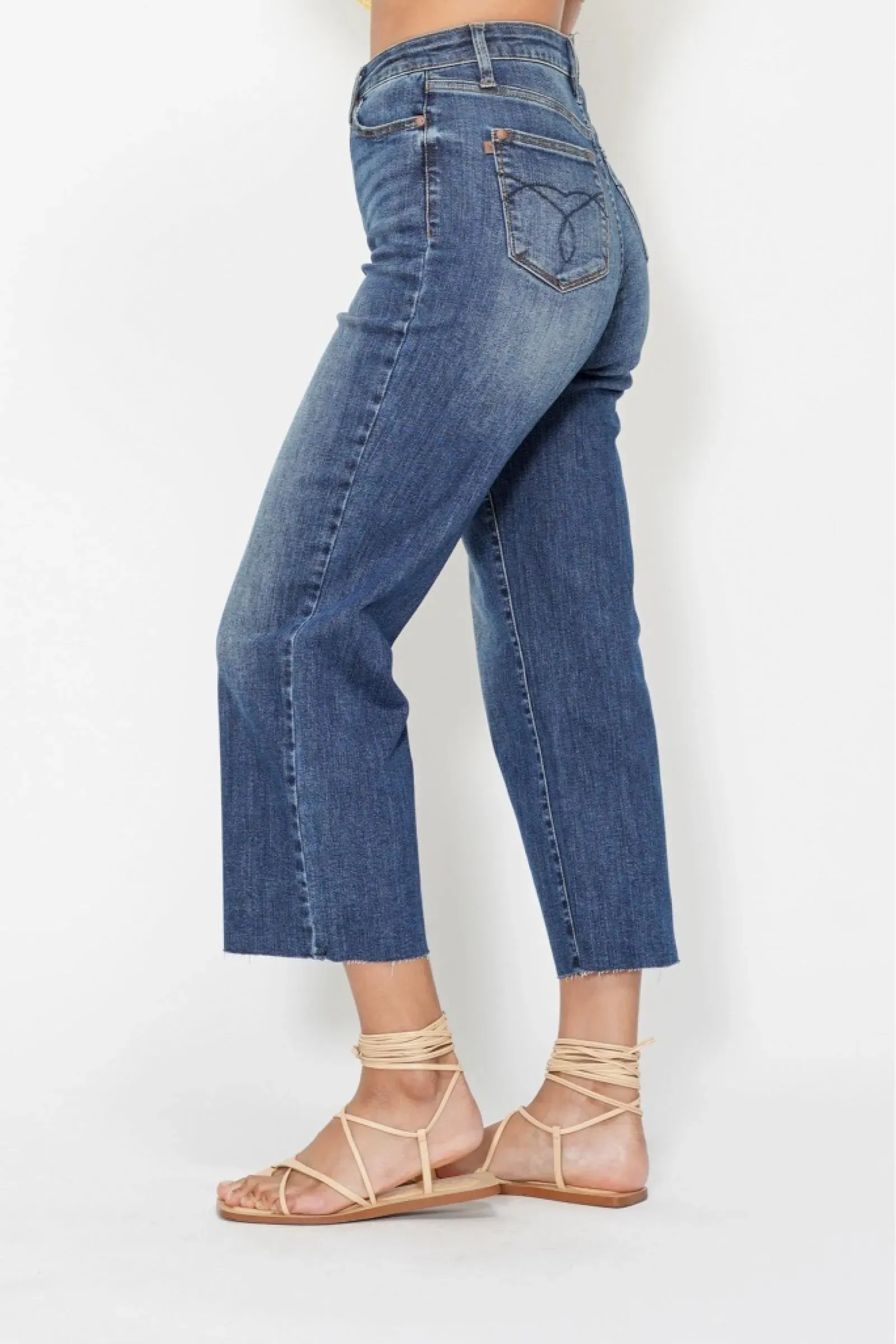 Judy Blue High Waist Back Pocket Embroidery Crop Wide Jeans sold by Charming Charlie product image thumbnail 2