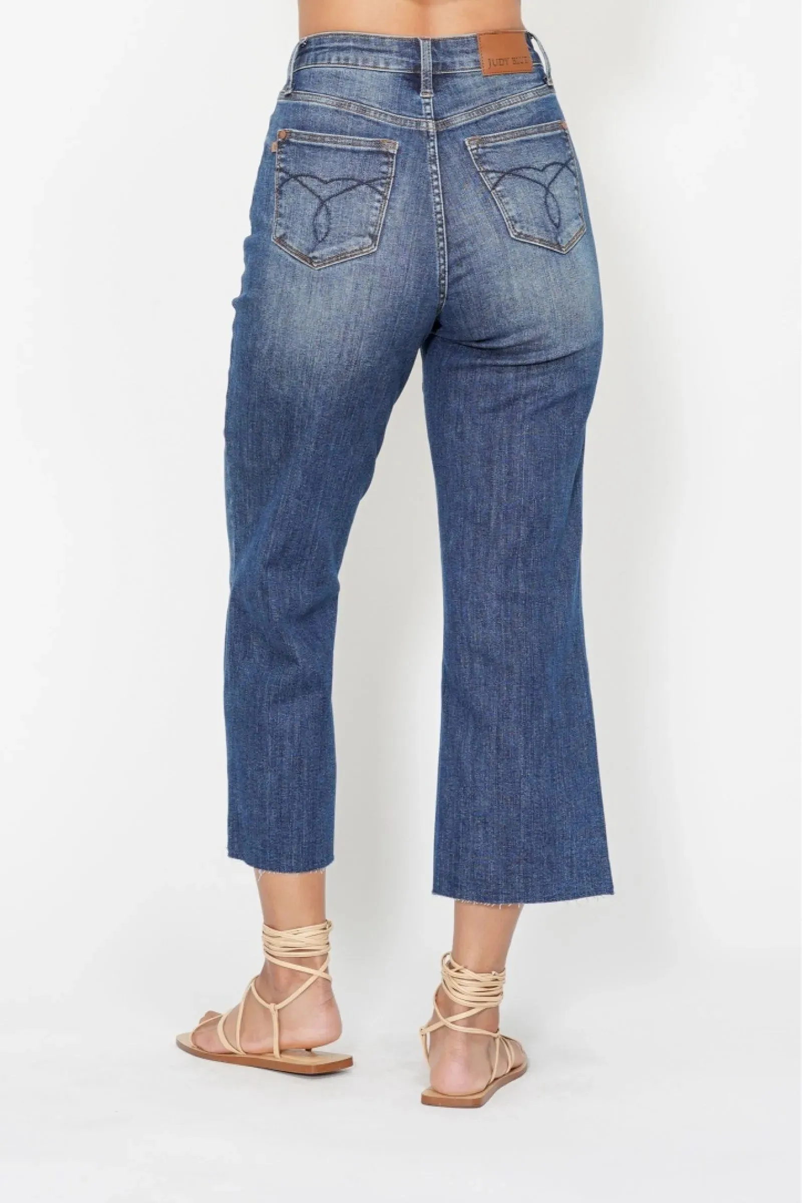 Judy Blue High Waist Back Pocket Embroidery Crop Wide Jeans sold by Charming Charlie product image thumbnail 3