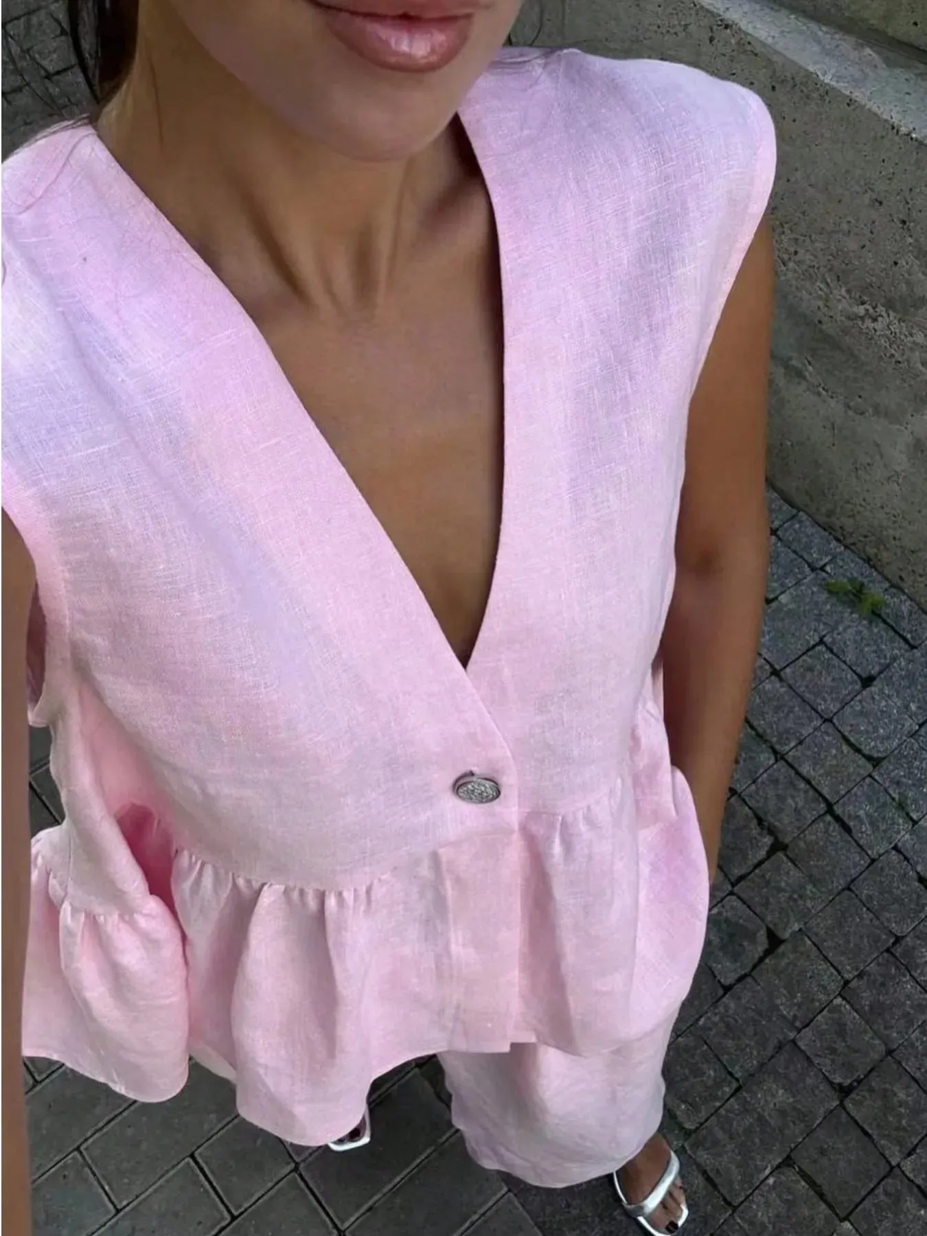 Button Down Peplum Vest and Pants Set sold by Charming Charlie product image thumbnail 4